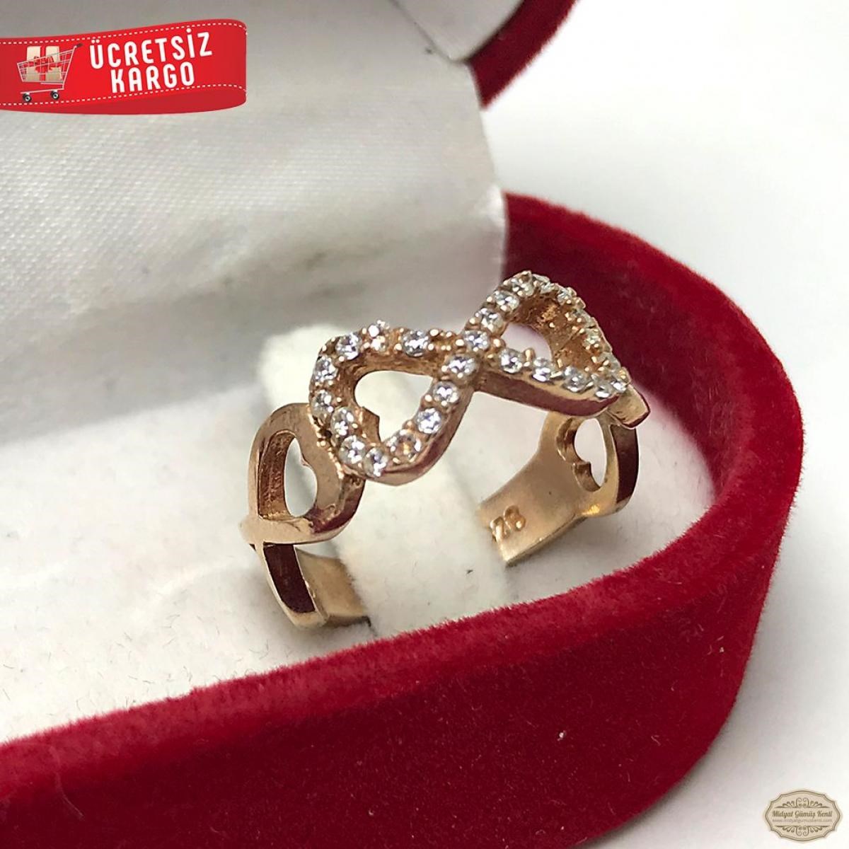 Zirkon Taşlı Sonsuzluk Model Rozlu 925 Ayar Gümüş Yüzük 