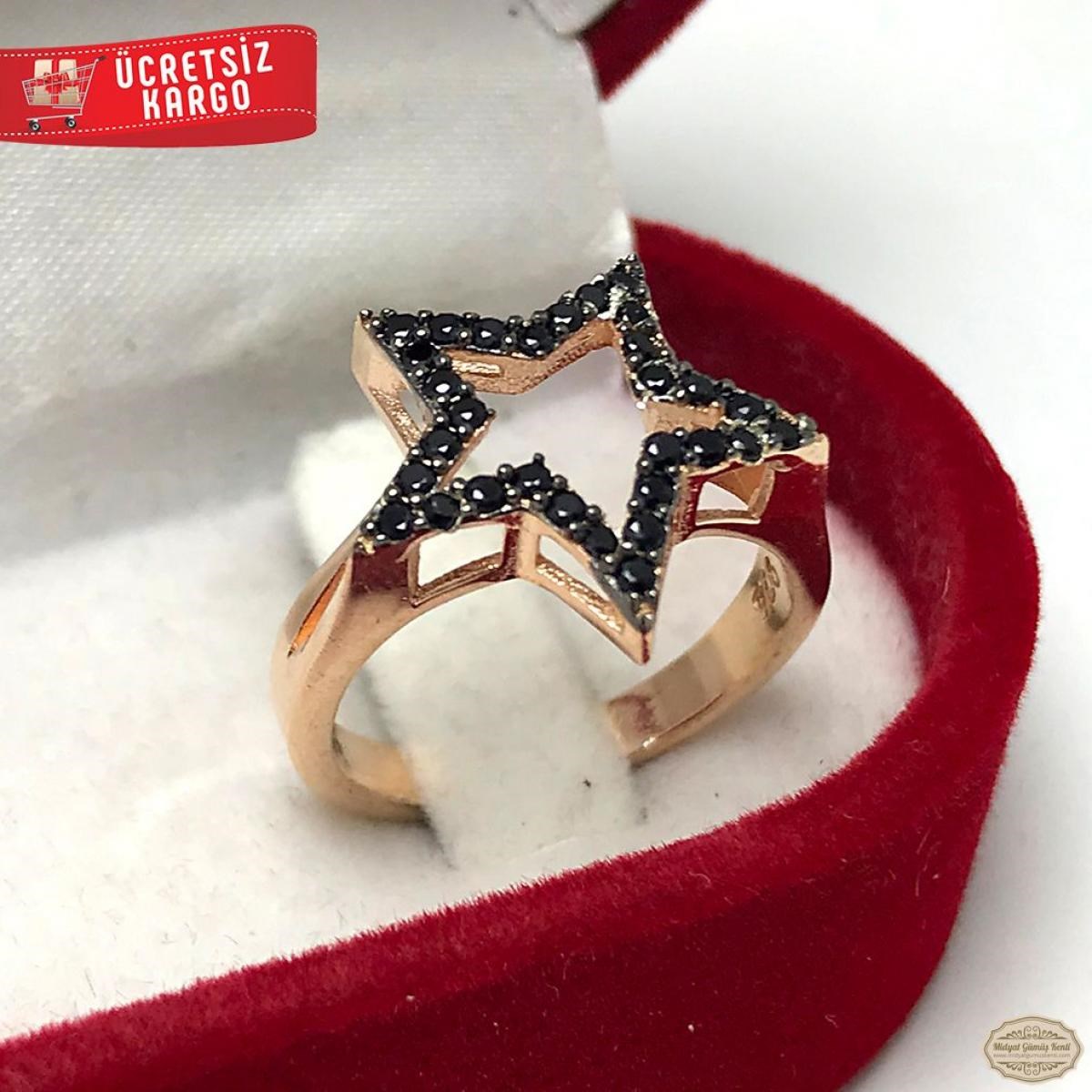 Zirkon Taşlı Yıldız Model Rozlu 925 Ayar Gümüş Yüzük