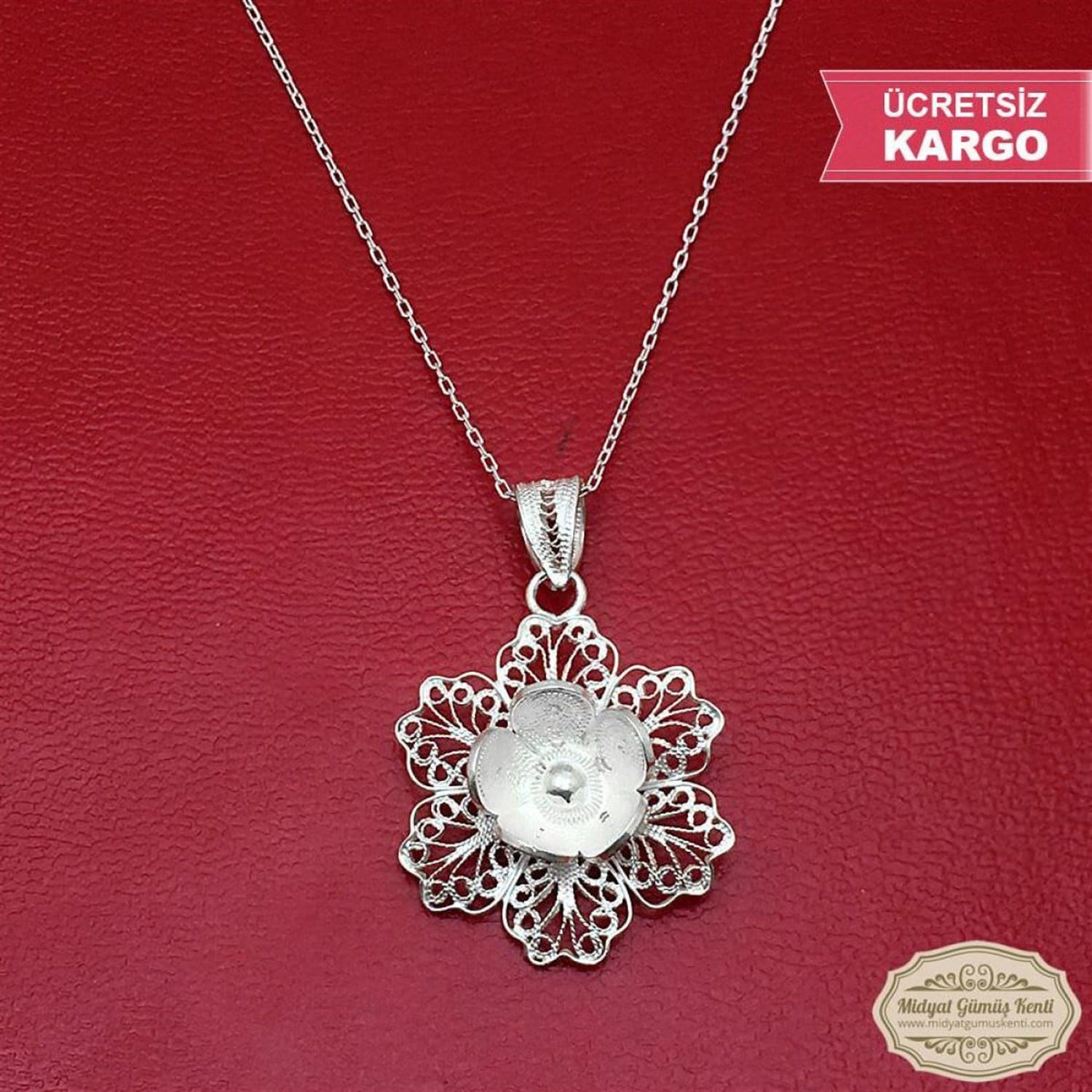 Açelya Çiçek Model Bayan Telkari Gümüş Kolye Ucu