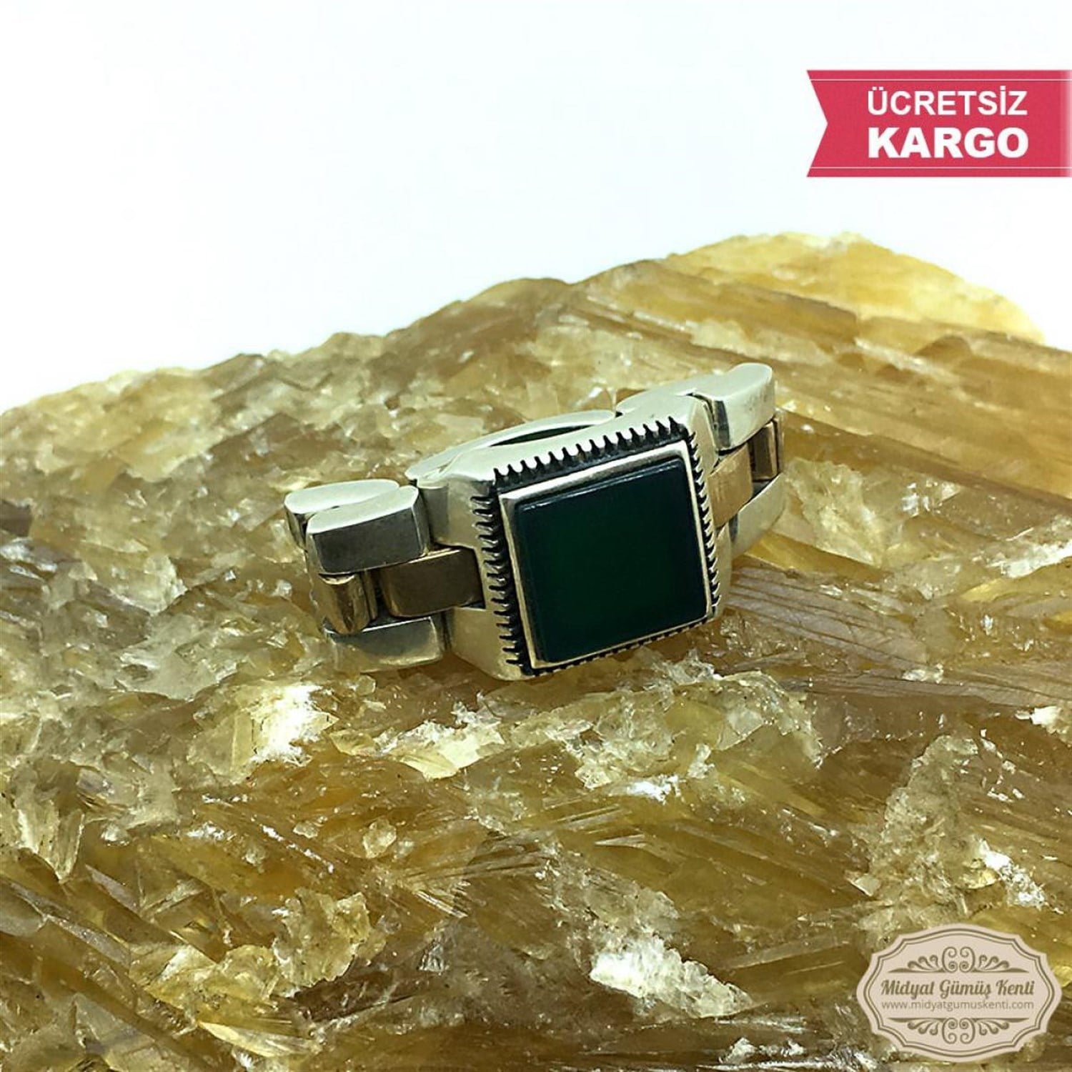 Akik Taşlı Saat Model 925 Erkek Gümüş Yüzük