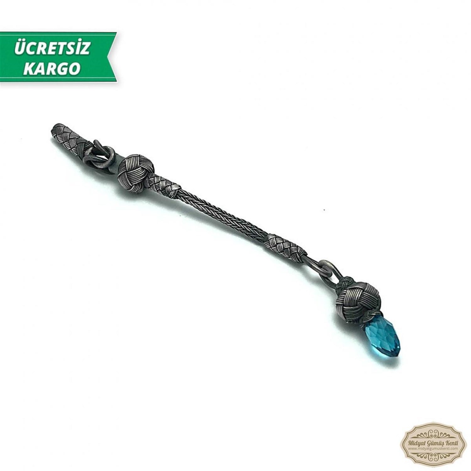 Akuamarin Taşlı 1000 Ayar Kazaziye Gümüş Tespih Püskülü