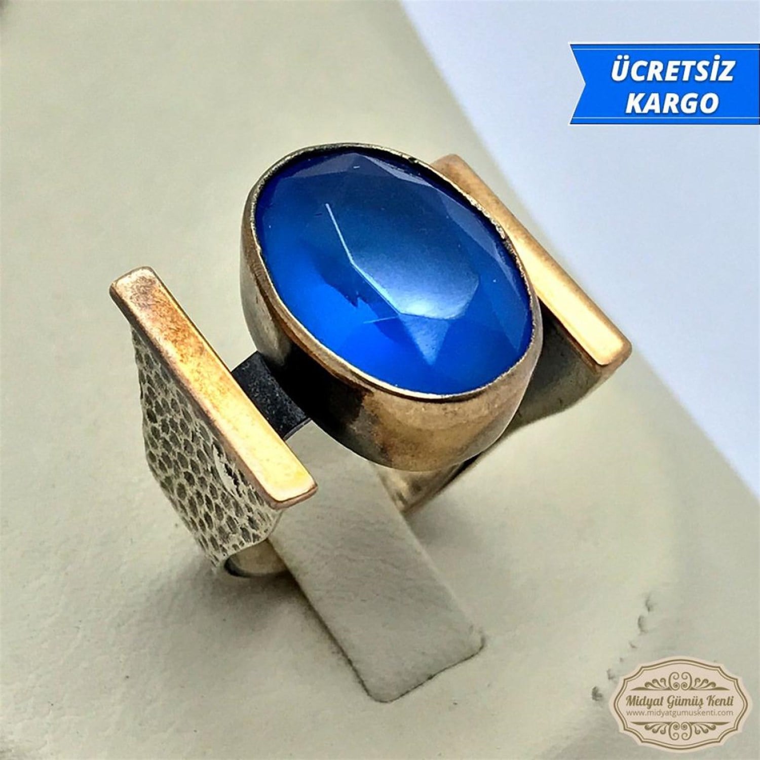 Akuamarin Taşlı 101 Model 925 Ayar Otantik Bayan Gümüş Yüzük