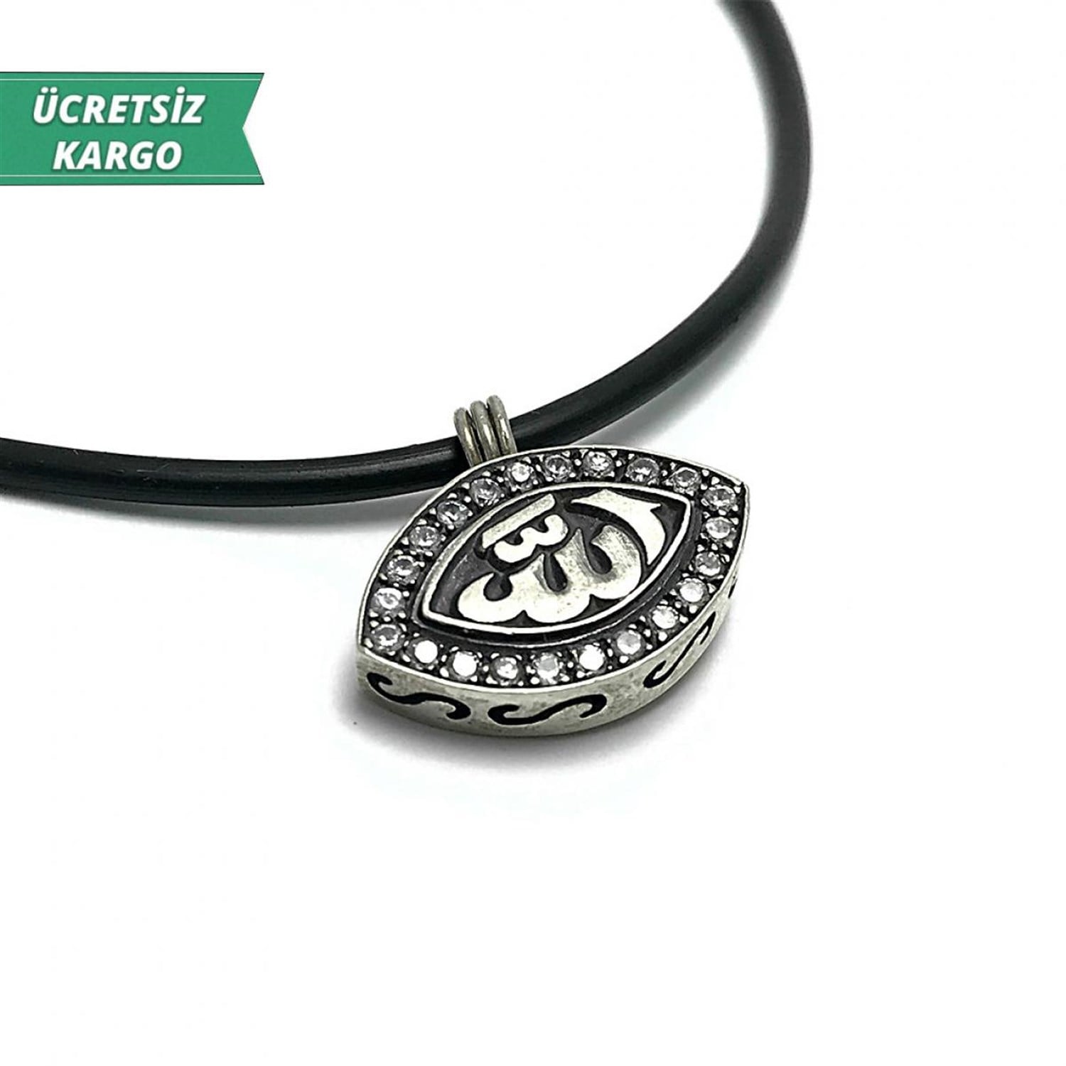 Allah Yazılı Çekik Model Erkek Bayan Gümüş Kolye Ucu