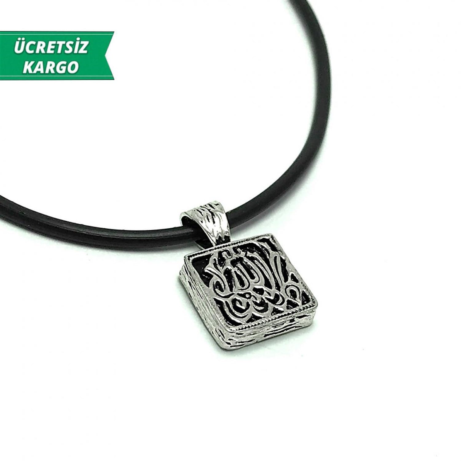 Allah Yazılı Kare Model Erkek Bayan Gümüş Kolye Ucu