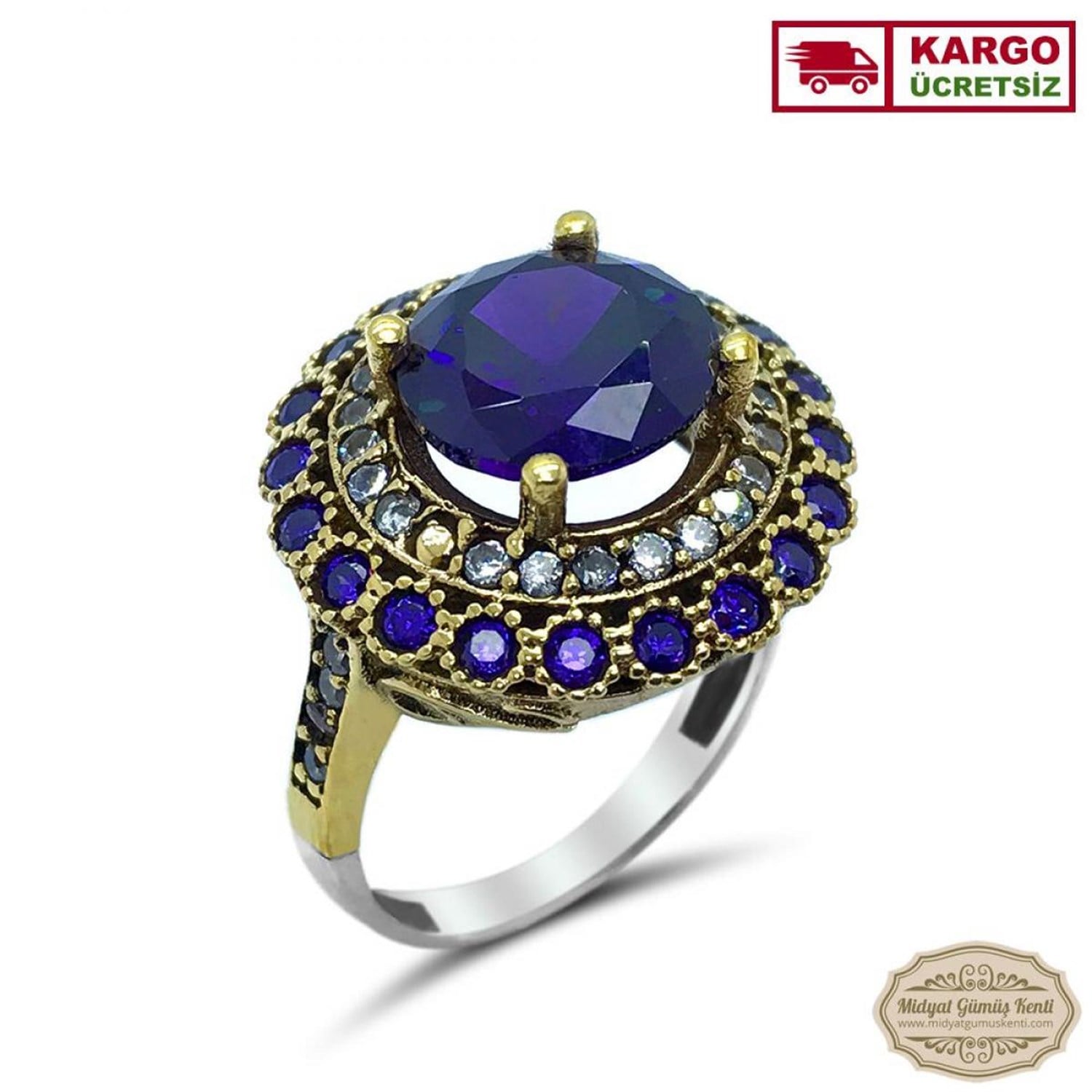 Ametist Taşlı Elips Model Otantik Bayan Gümüş Yüzük