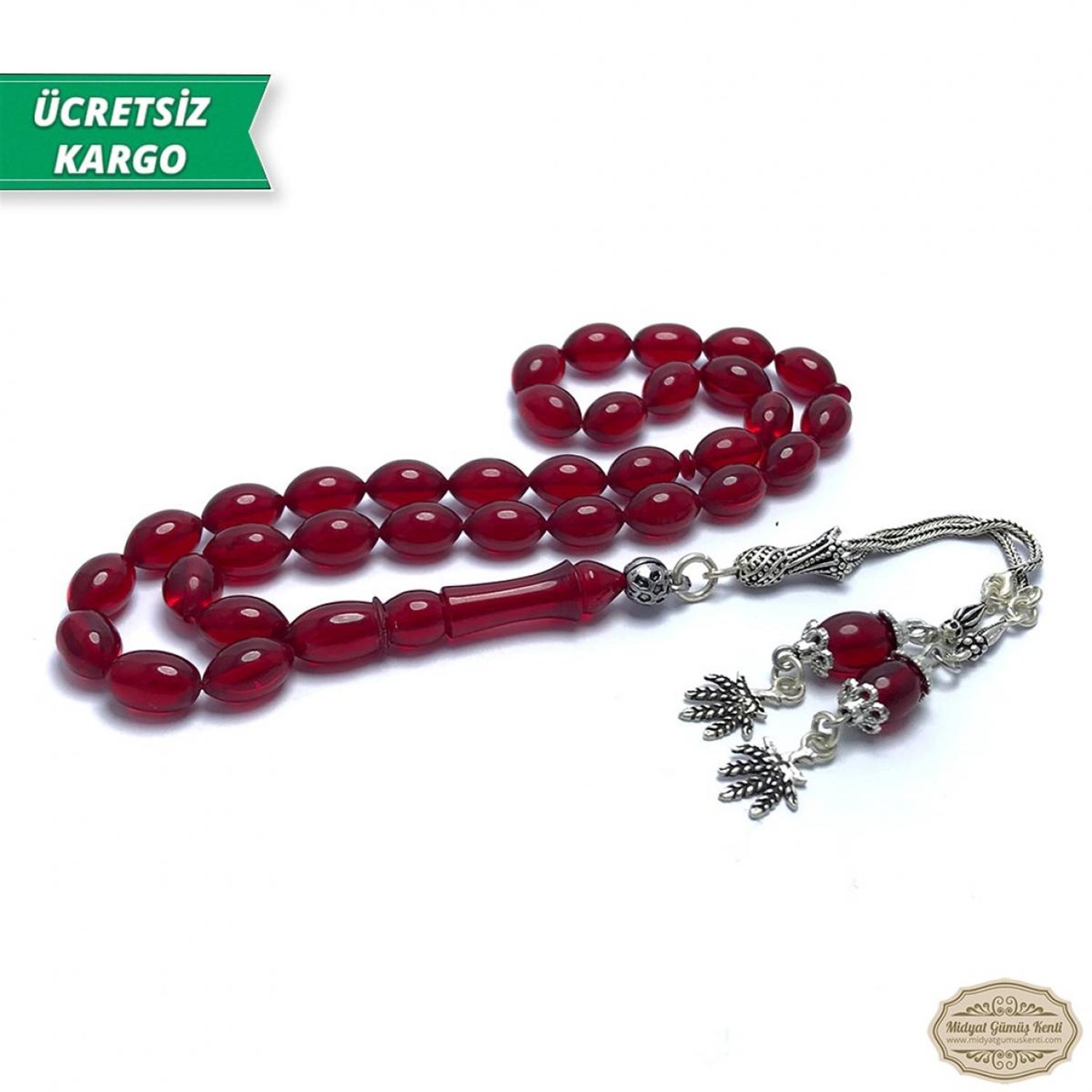 Arpa Kesim Kırmızı Renkte Ateş Kehribar Tesbih