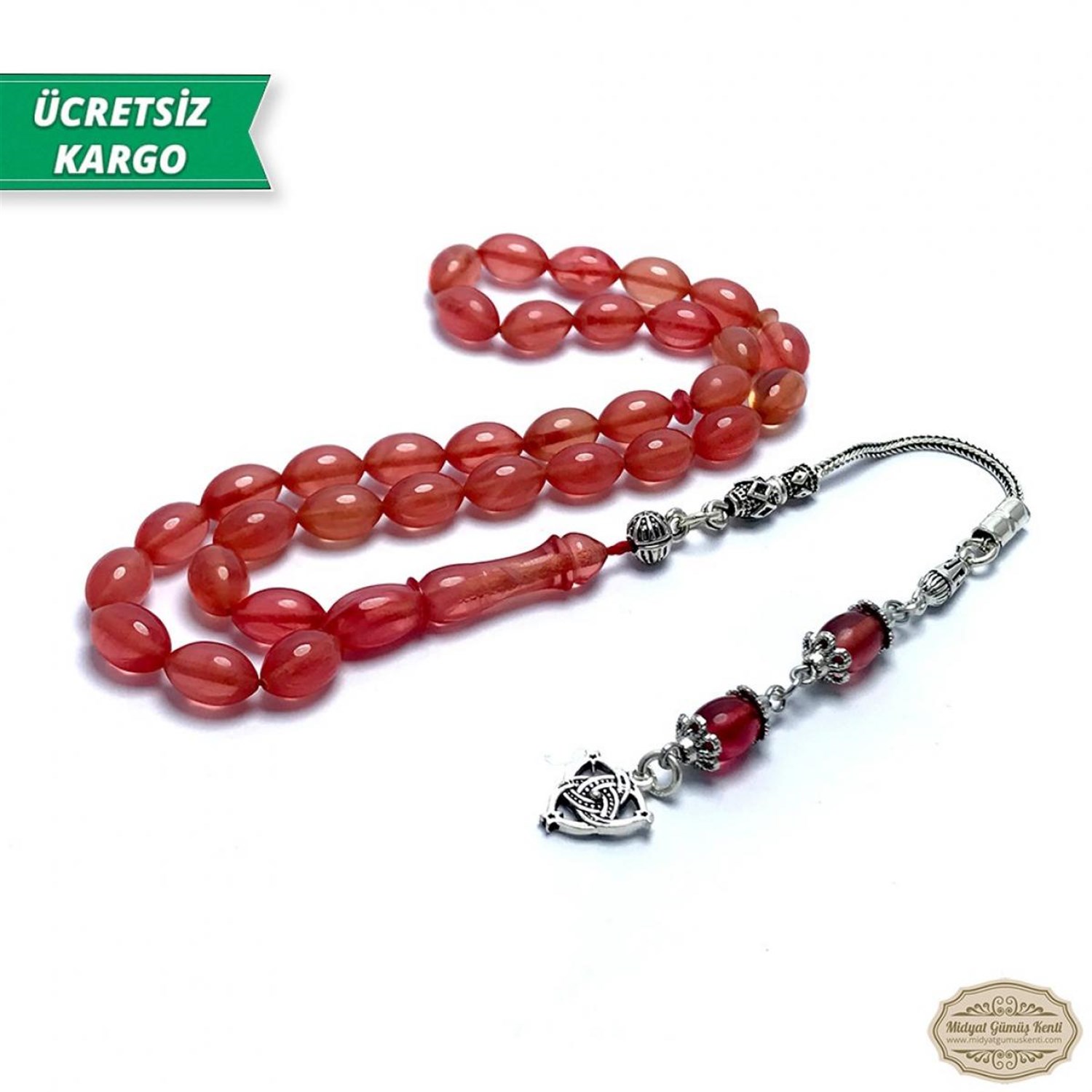Arpa Kesim Pembe Renkte Ateş Kehribar Tesbih