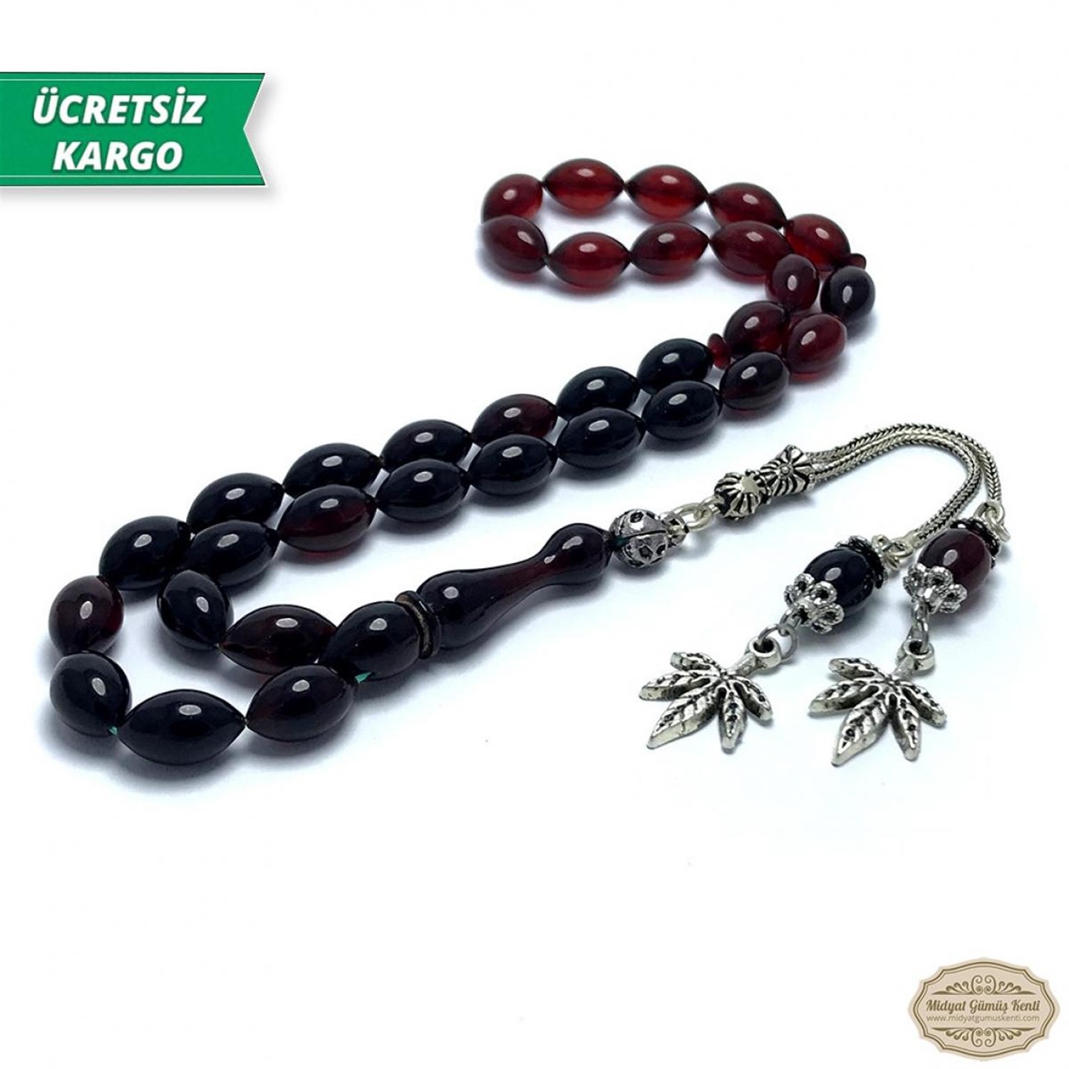 Arpa Kesim Siyah Kırmızı Renkte Ateş Kehribar Tesbih