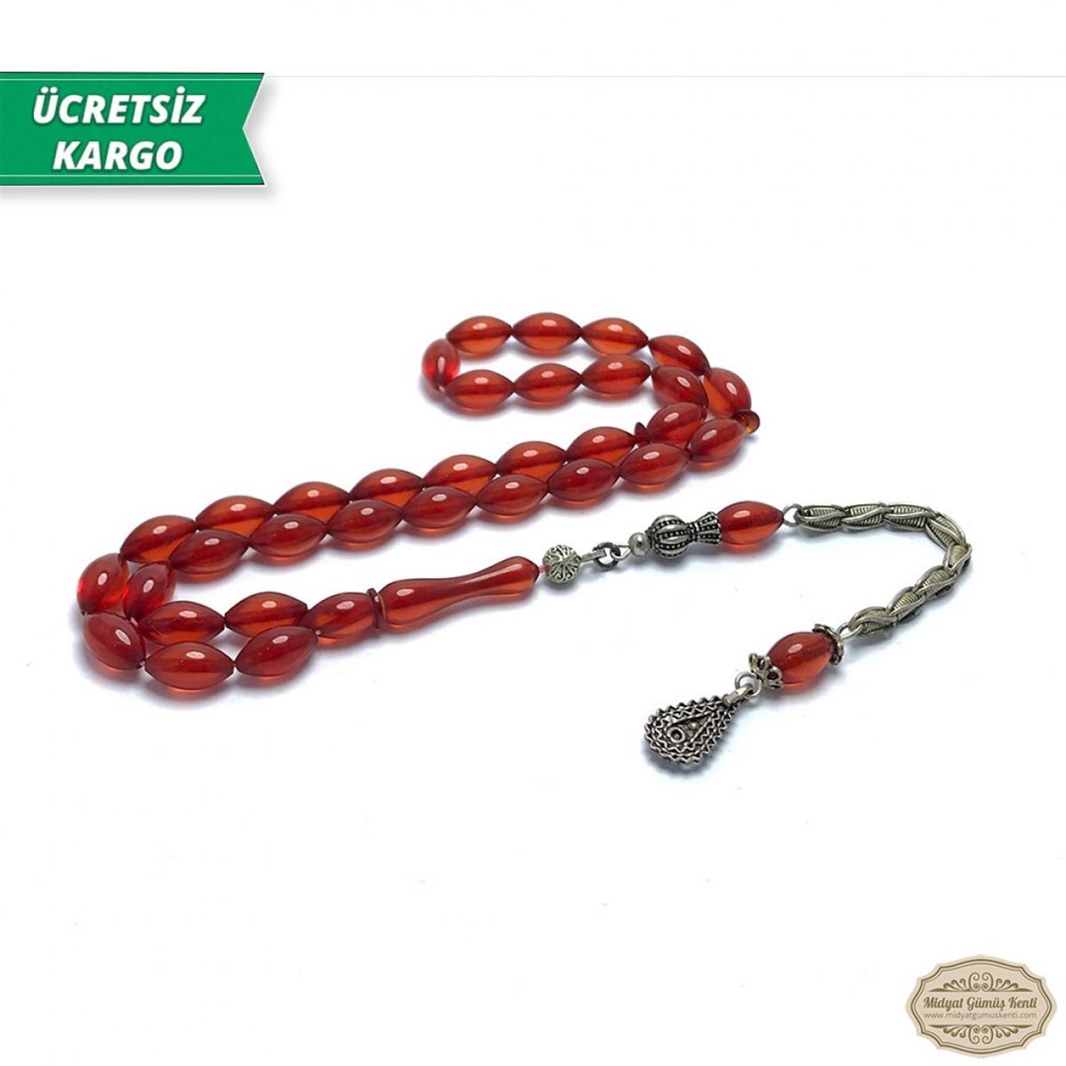 Arpa Kesim Turuncu Renkte Ateş Kehribar Tesbih