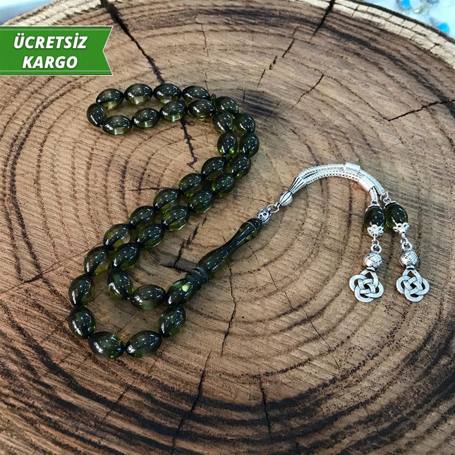 Arpa Kesim Zeytin Yağı Renkte Sürmeli Toz Kehribar Tesbih