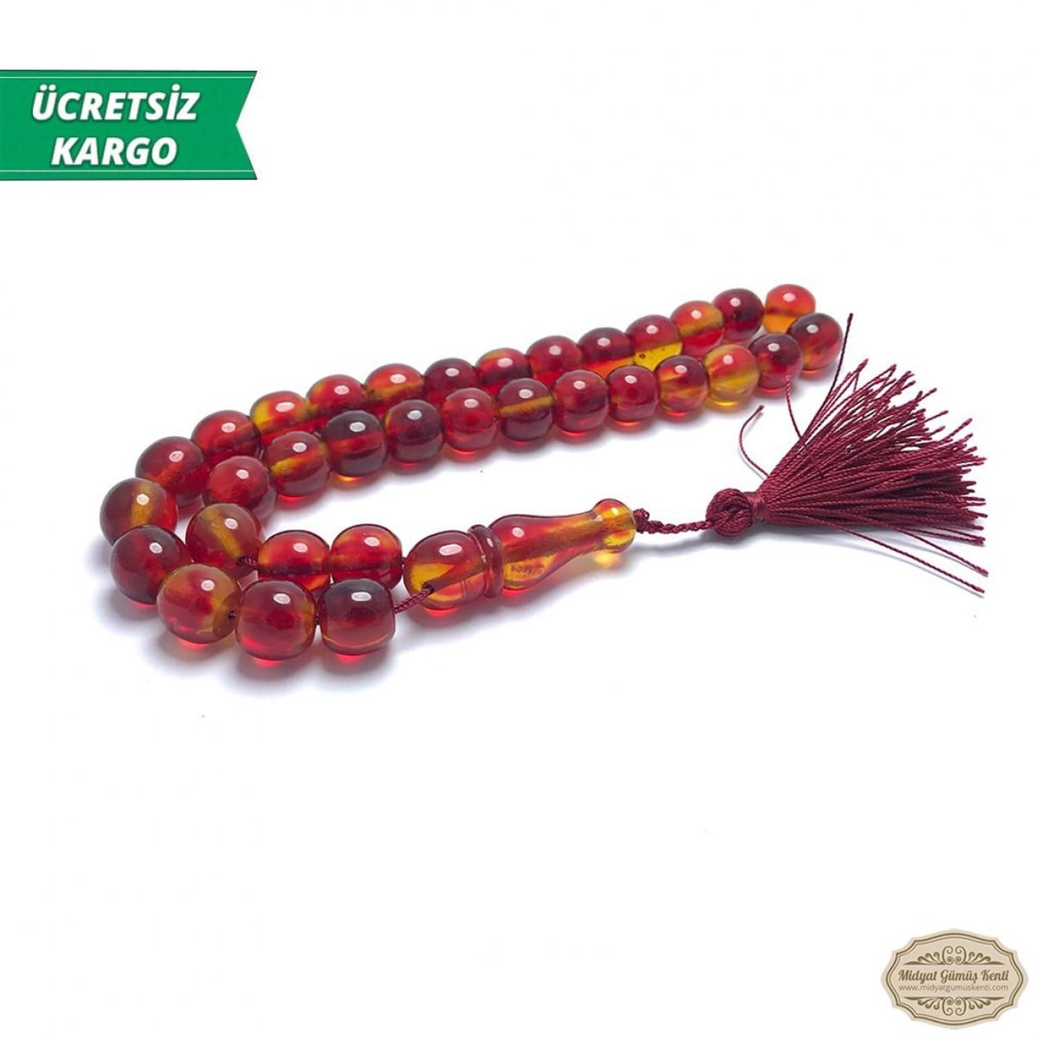 Ateş Renkte Fıçı Kesim Sıkma Kehribar Tesbih