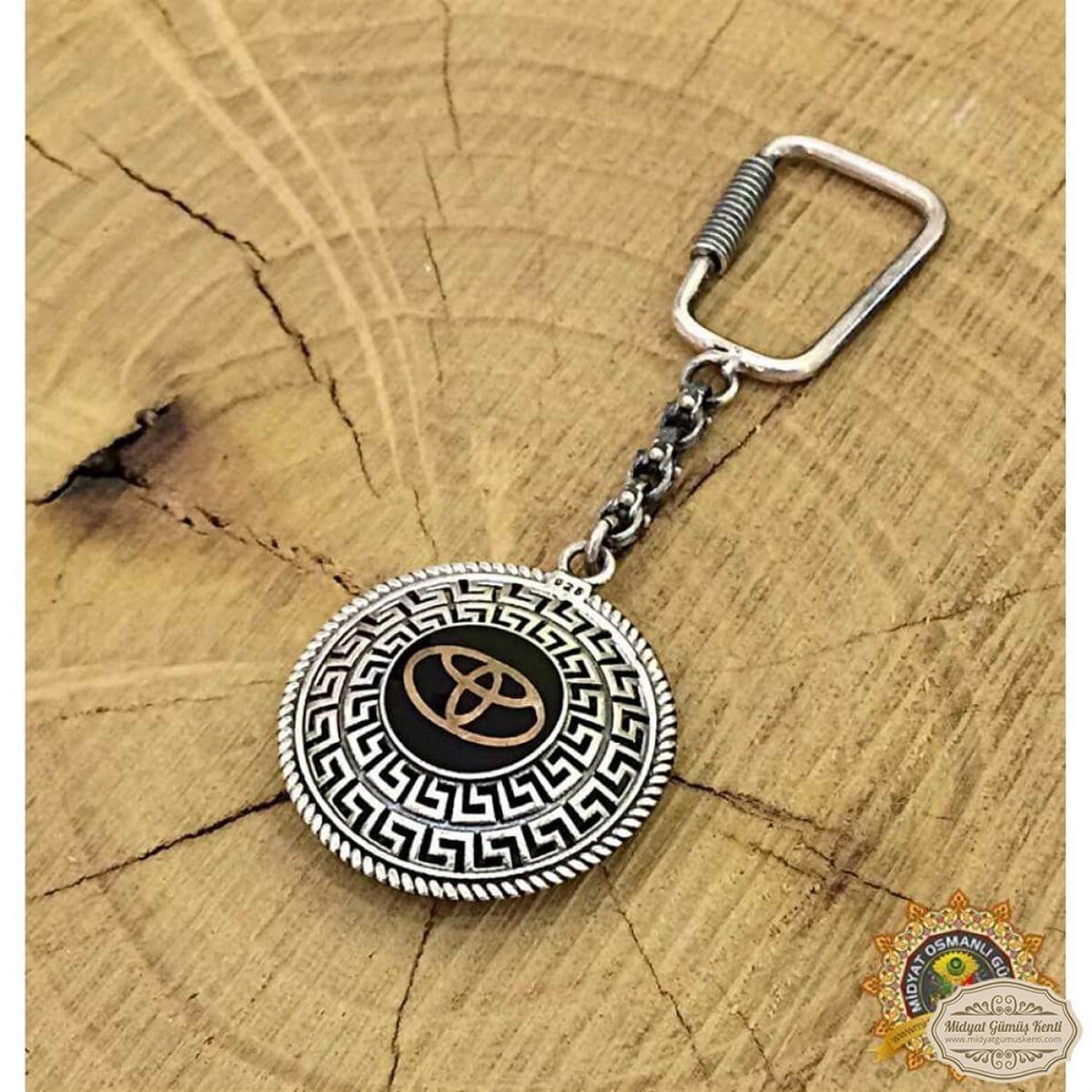 Babil İşlemeli Toyota Model 925 Ayar Midyat Gümüş Anahtarlık 