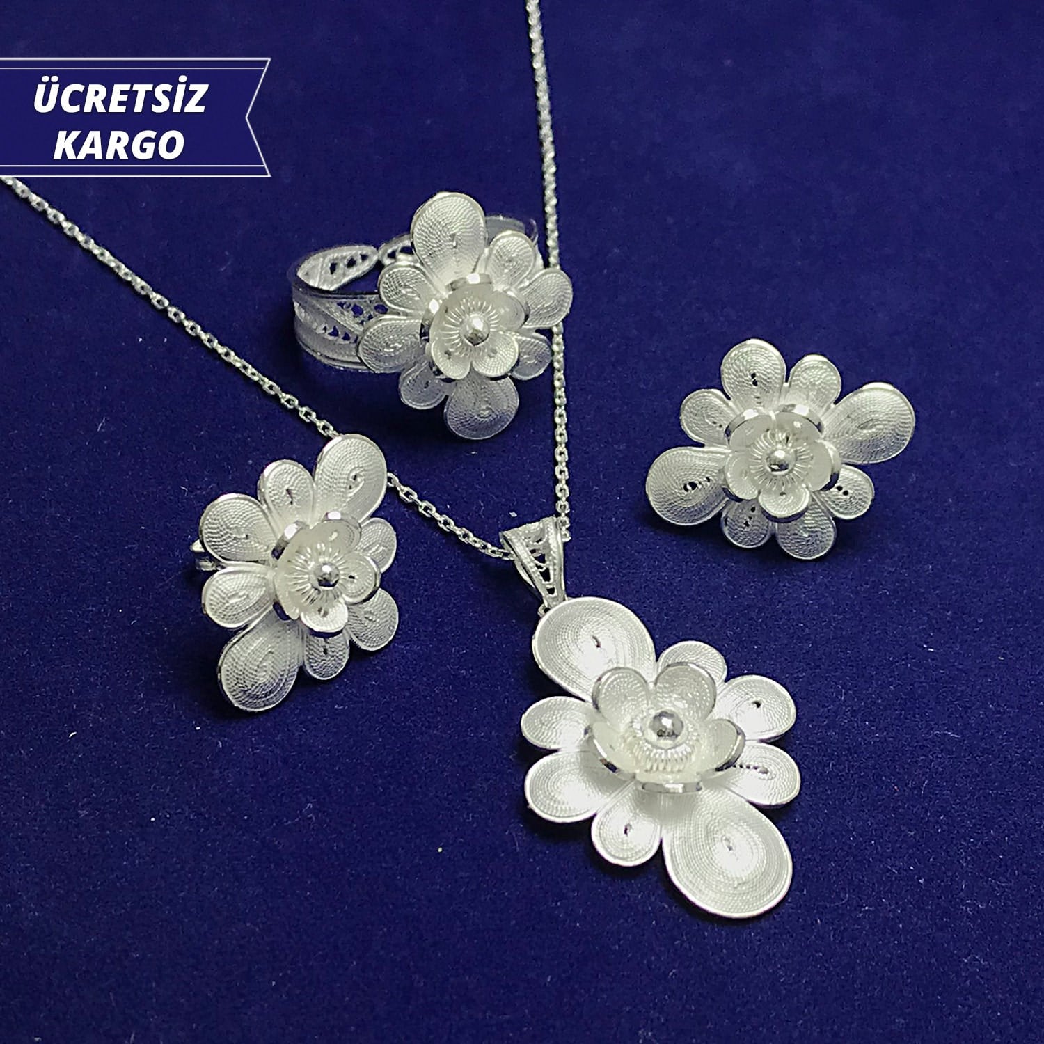 Begonya Model 925 Ayar Telkari Bayan Gümüş Üçlü Set