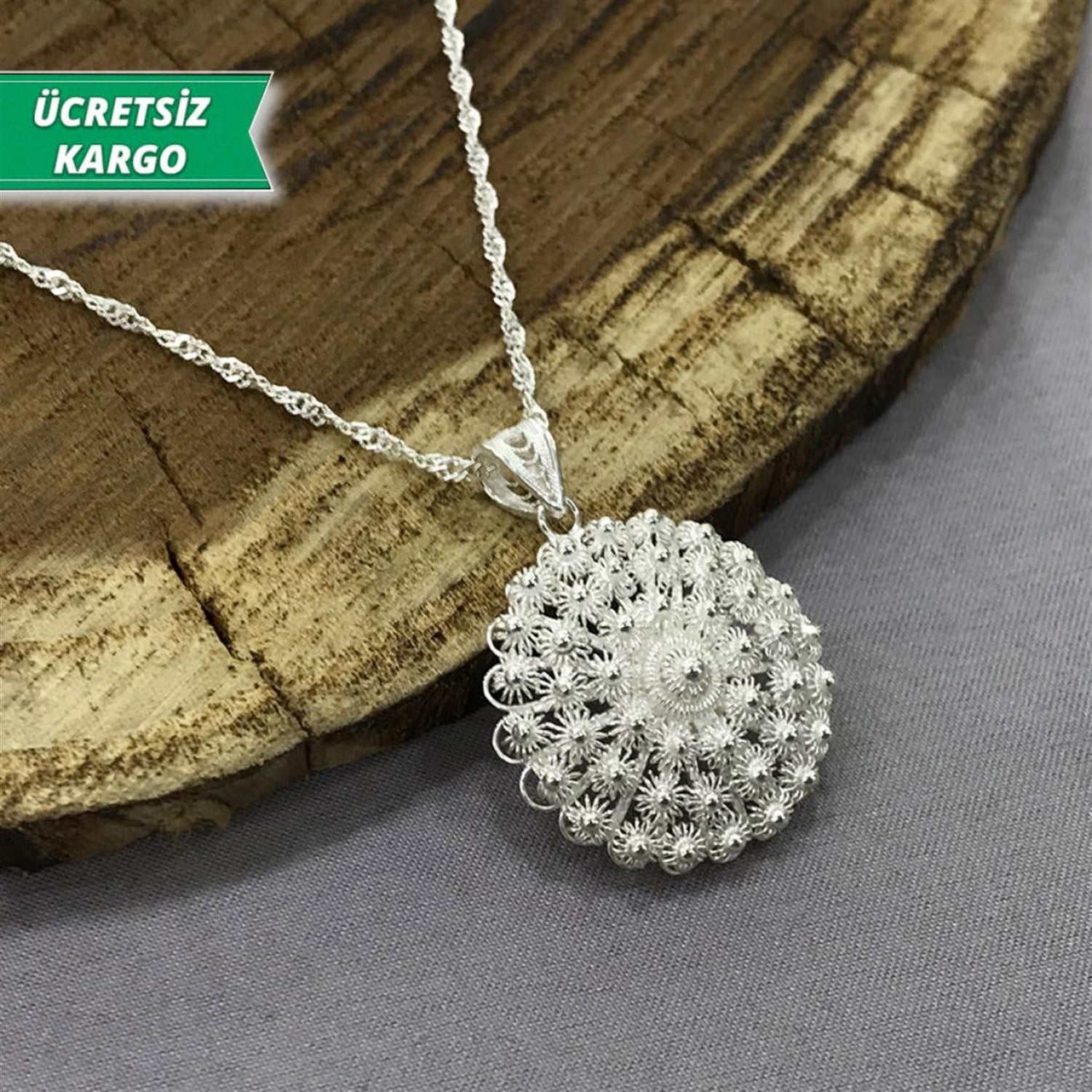 Bereket Model Midyat Yöresel Telkari Gümüş Kolye Ucu