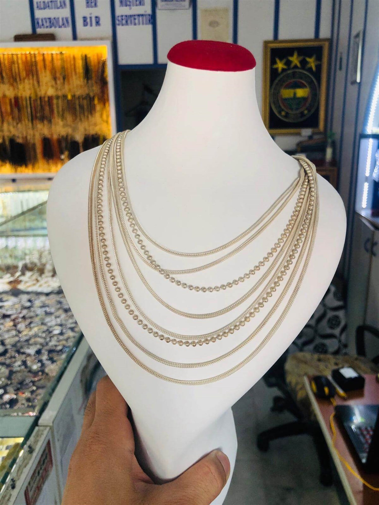 Beyaz Akıtma Model Mardin Hasırı Gümüş Bayan kolye