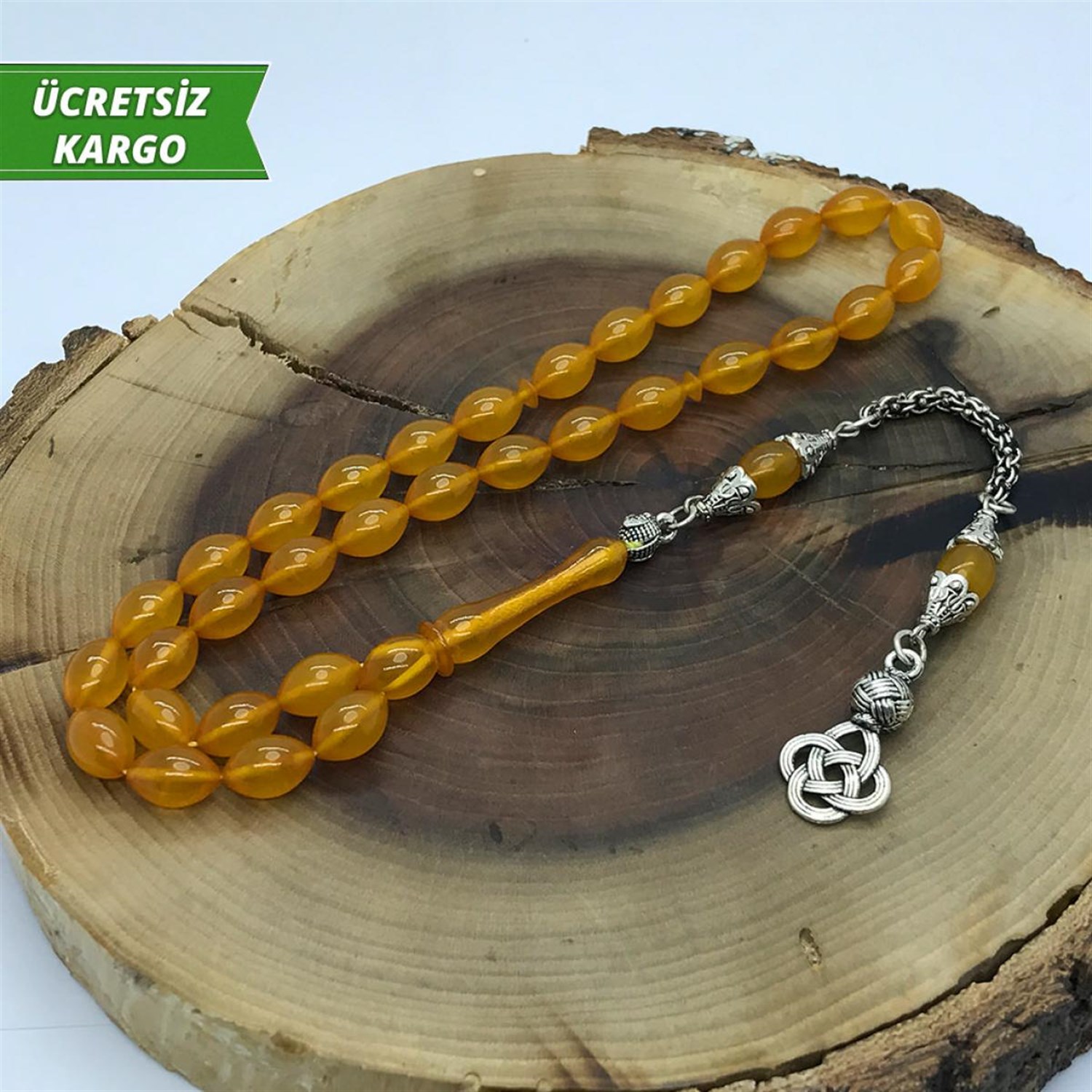 Beyzi Kesim Gümüş Püsküllü Kehribar Tesbih