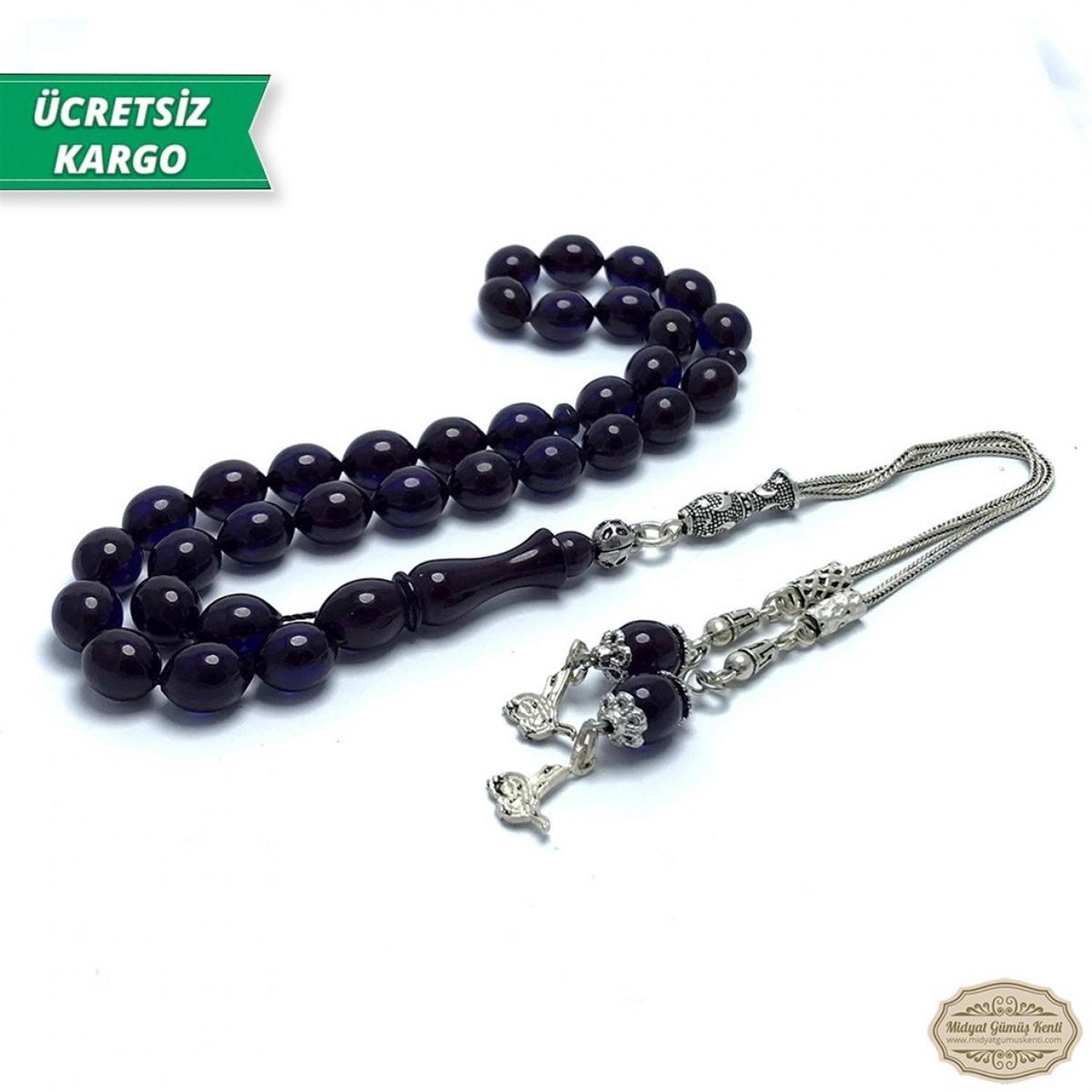 Beyzi Kesim Lacivert Mor Renkte Ateş Kehribar Tesbih