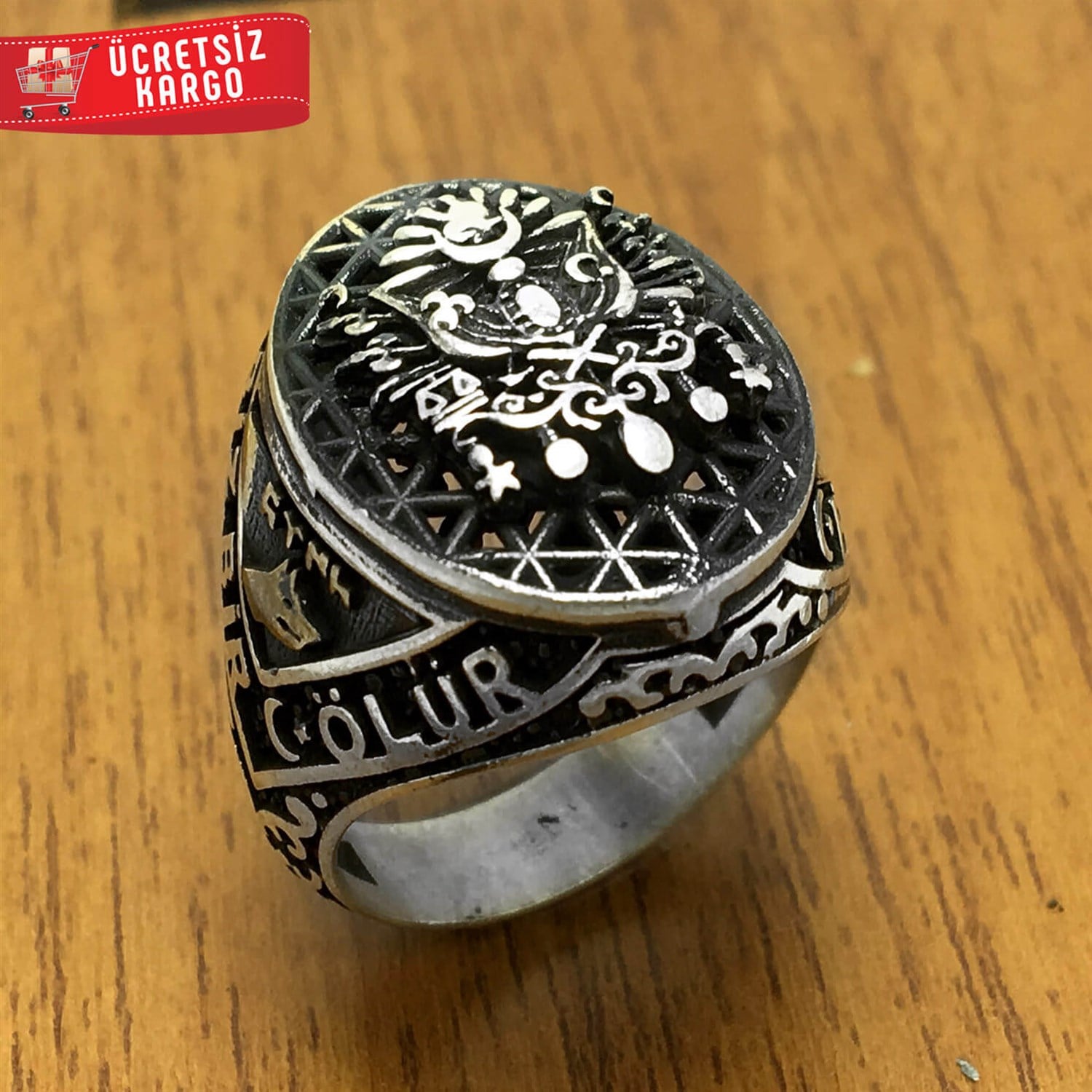 Bir Ölür Bin Diriliriz Tasarım 925 Ayar Erkek Gümüş Yüzük