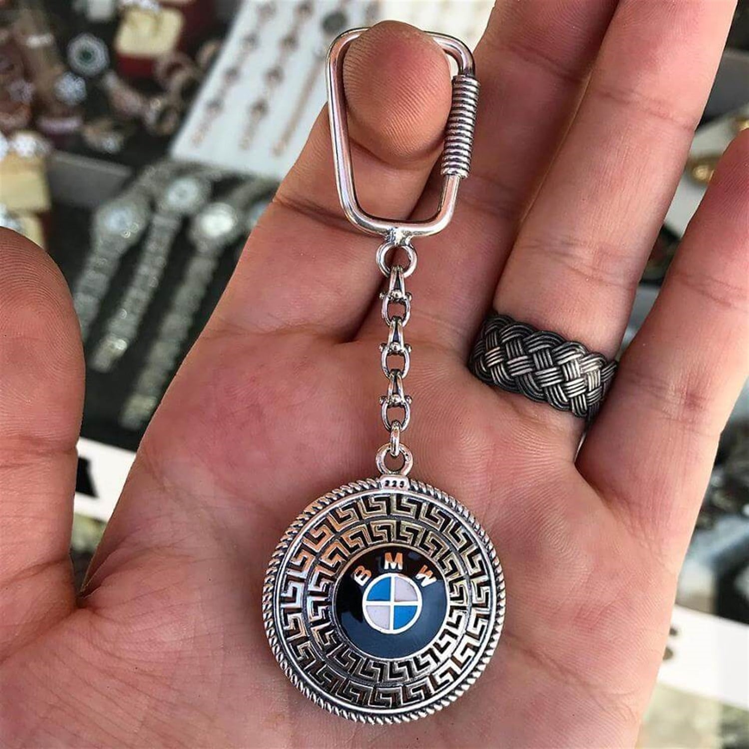 Bmw işlemeli Babil Model 925 Ayar Telkari Gümüş Anahtarlı