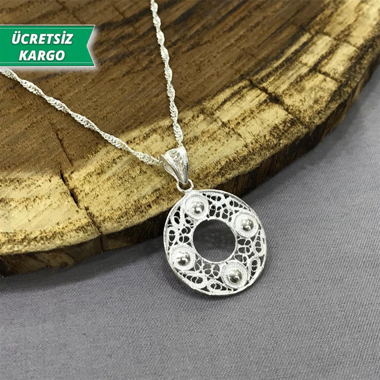 Çember Model Midyat Yöresel Telkari Gümüş Kolye Ucu