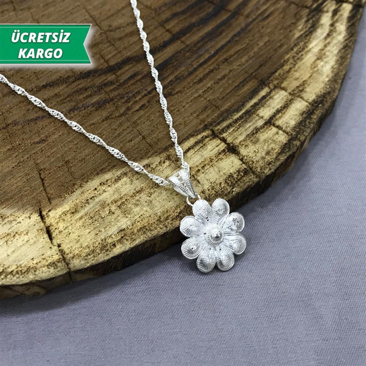 Çiçek Model Midyat Yöresel Telkari Gümüş Kolye Ucu