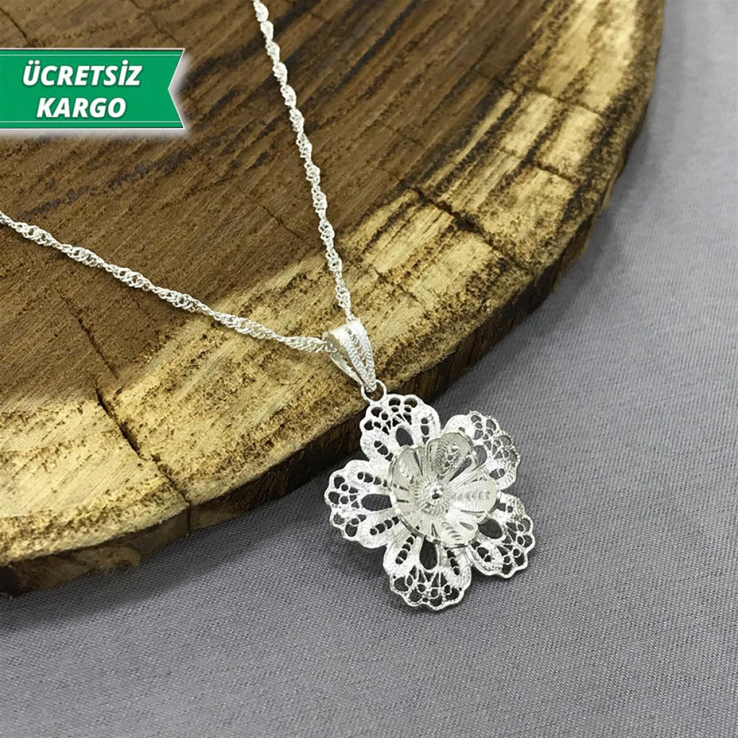 Çiçek Model Midyat Yöresel Telkari Gümüş Kolye Ucu