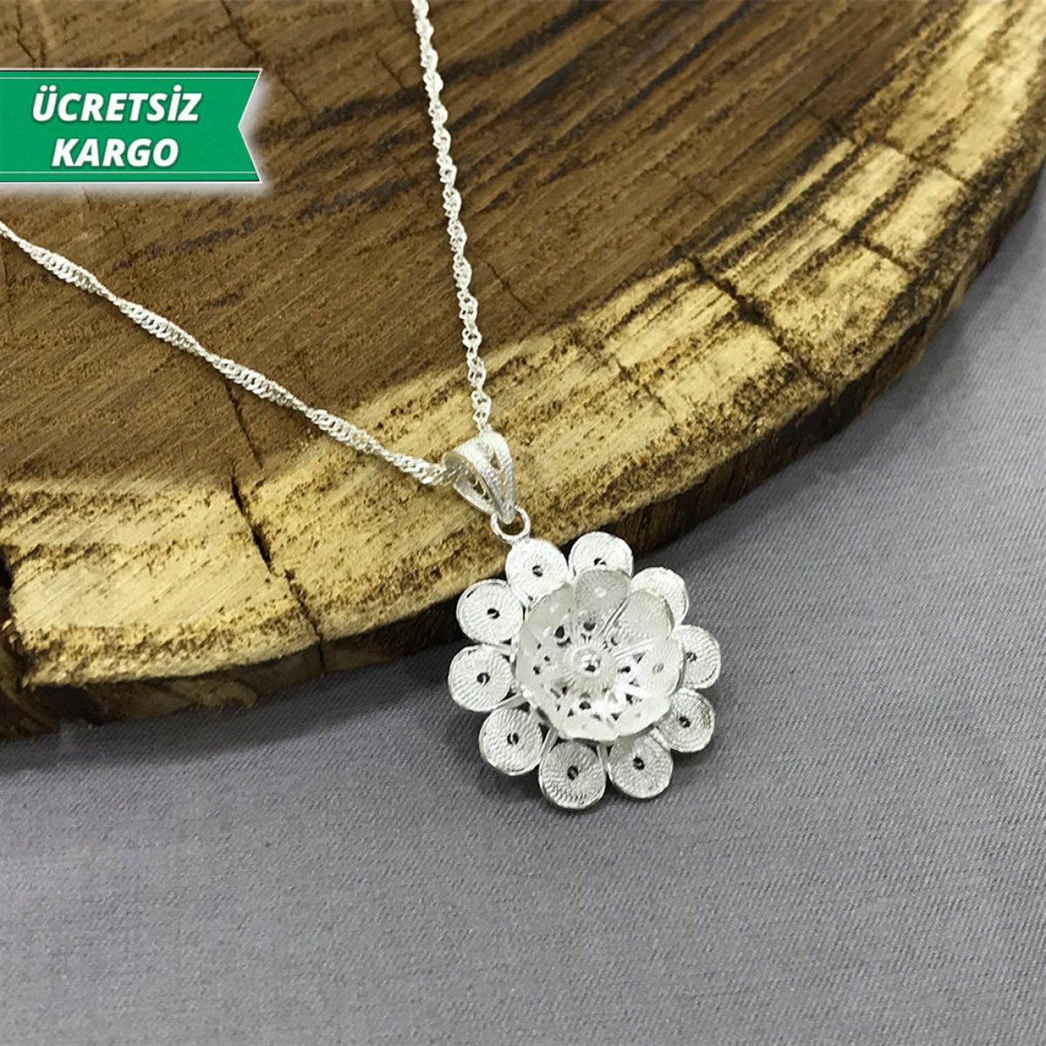 Çiçek Model Midyat Yöresel Telkari Gümüş Kolye Ucu