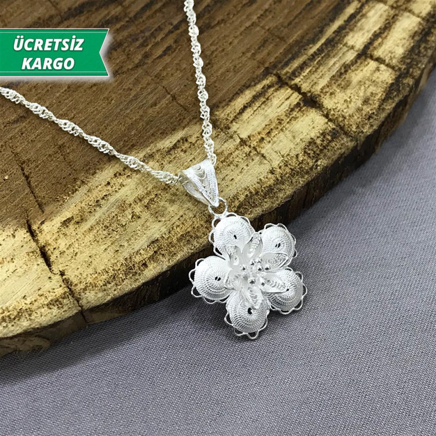 Çiçek Model Midyat Yöresel Telkari Gümüş Kolye Ucu
