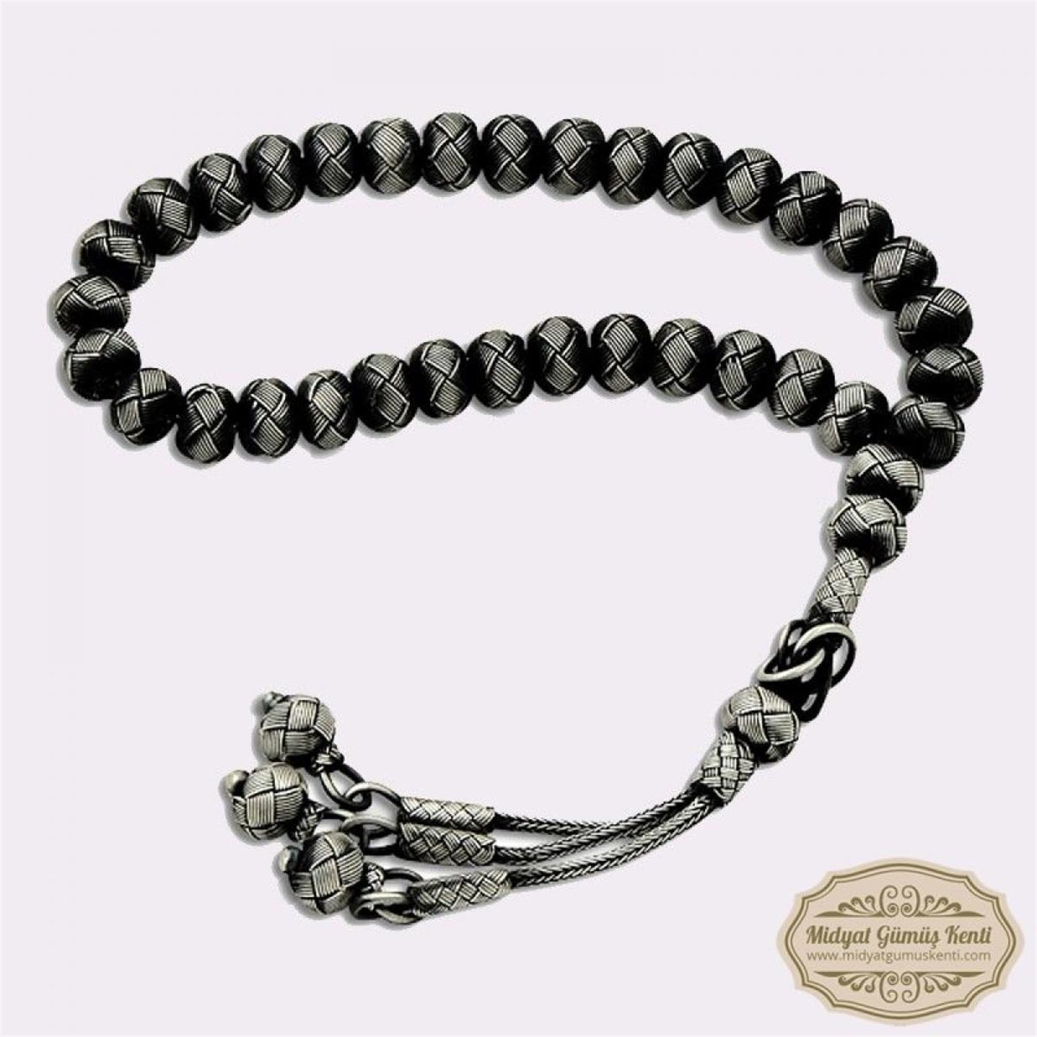 Çifte Baskı Model 1000 Ayar El Örmesi Kazaziye Gümüş Tesbih