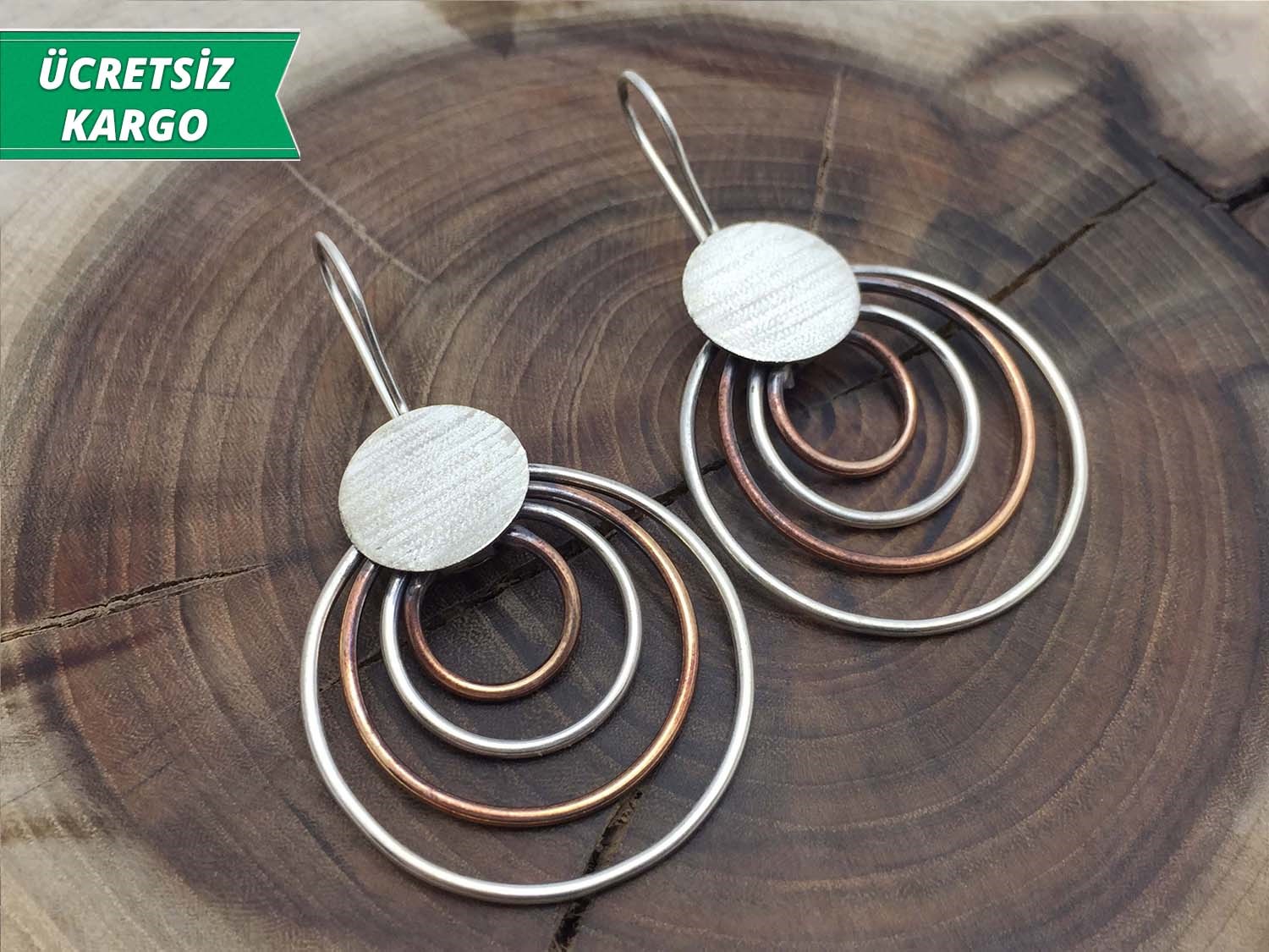 Çılgın Halkalar Model 925 Ayar Gümüş Bayan Otantik Küpe