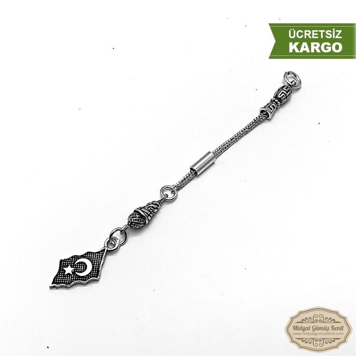 Dalgalı Türk Bayraklı 925 Ayar Gümüş Tesbih Püskülü