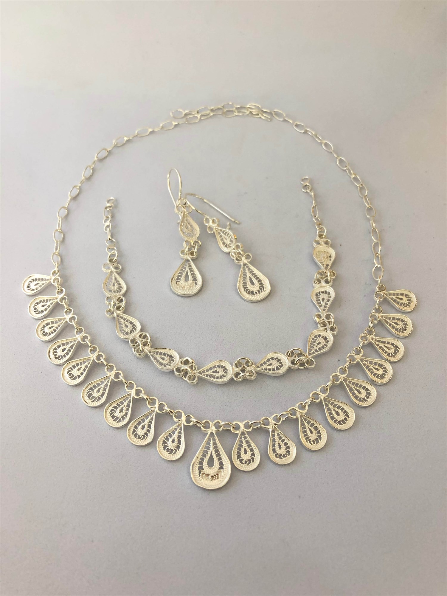 Damla Model 950 Ayar Telkari Bayan Gümüş Set