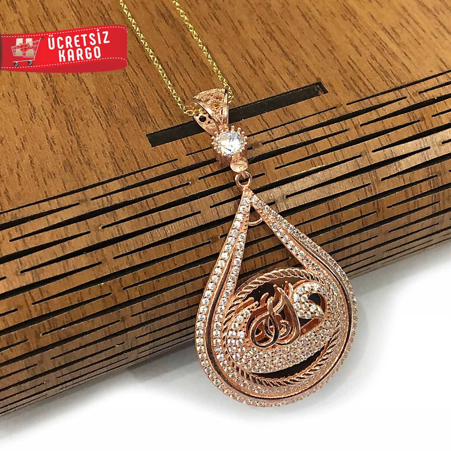 Damla Vav Tasarım Rose Gümüş Kolye