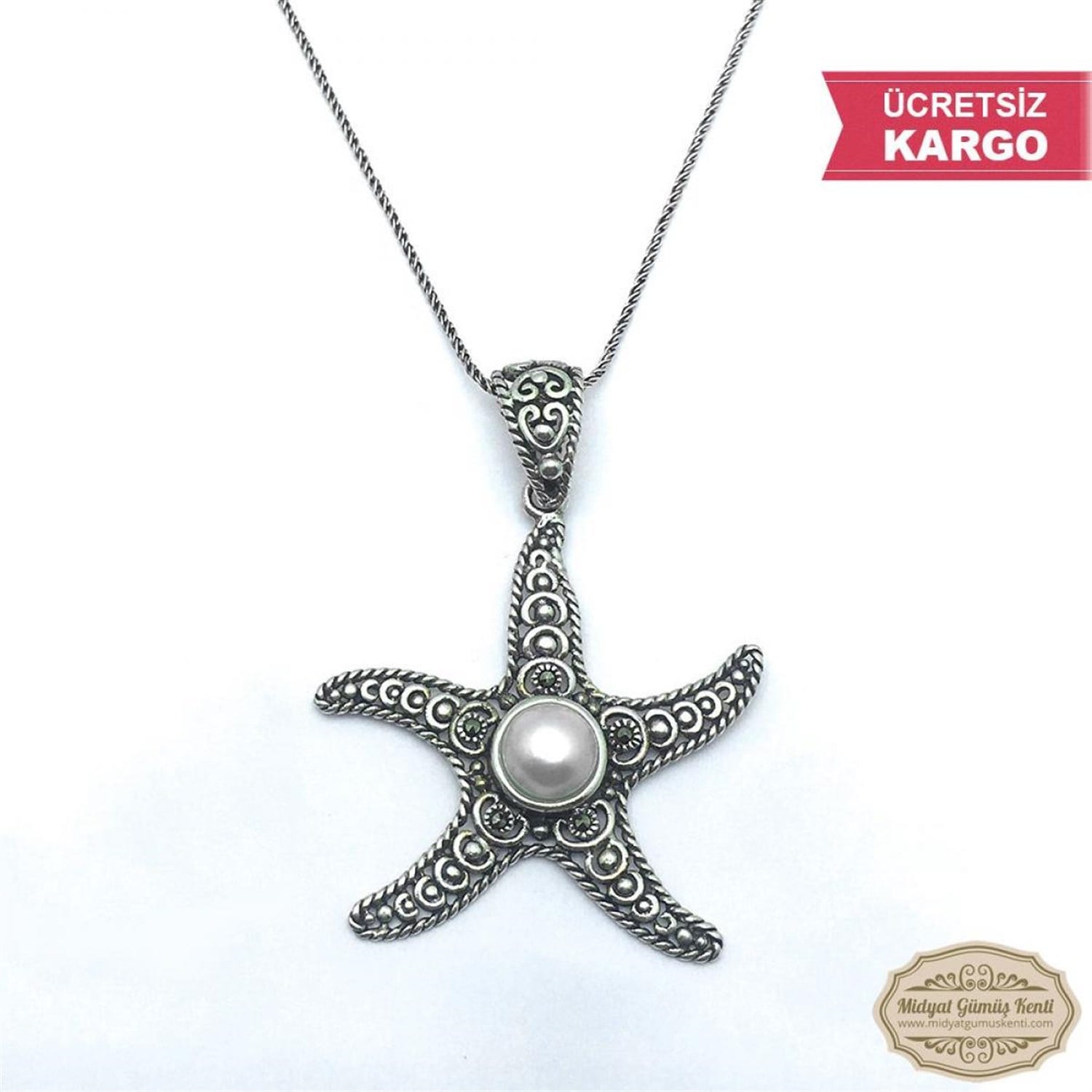 Deniz Yıldızı Model Bayan Oksitli Telkari Gümüş Kolye Ucu