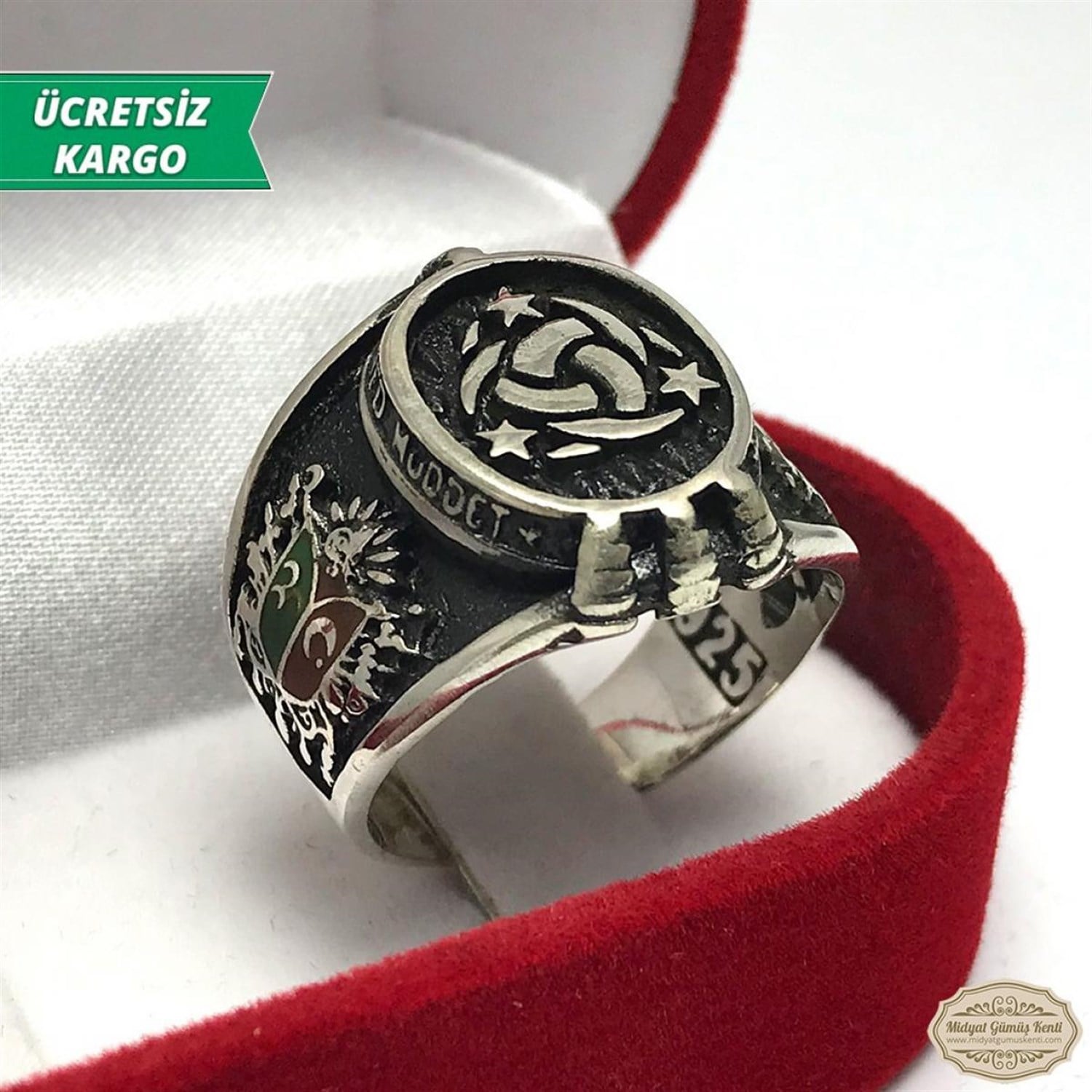 Devlet-Ebed-Müddet Yazılı Kartal Pençesi Teşkilat-ı Mahsusa Model Erkek Gümüş Yüzük