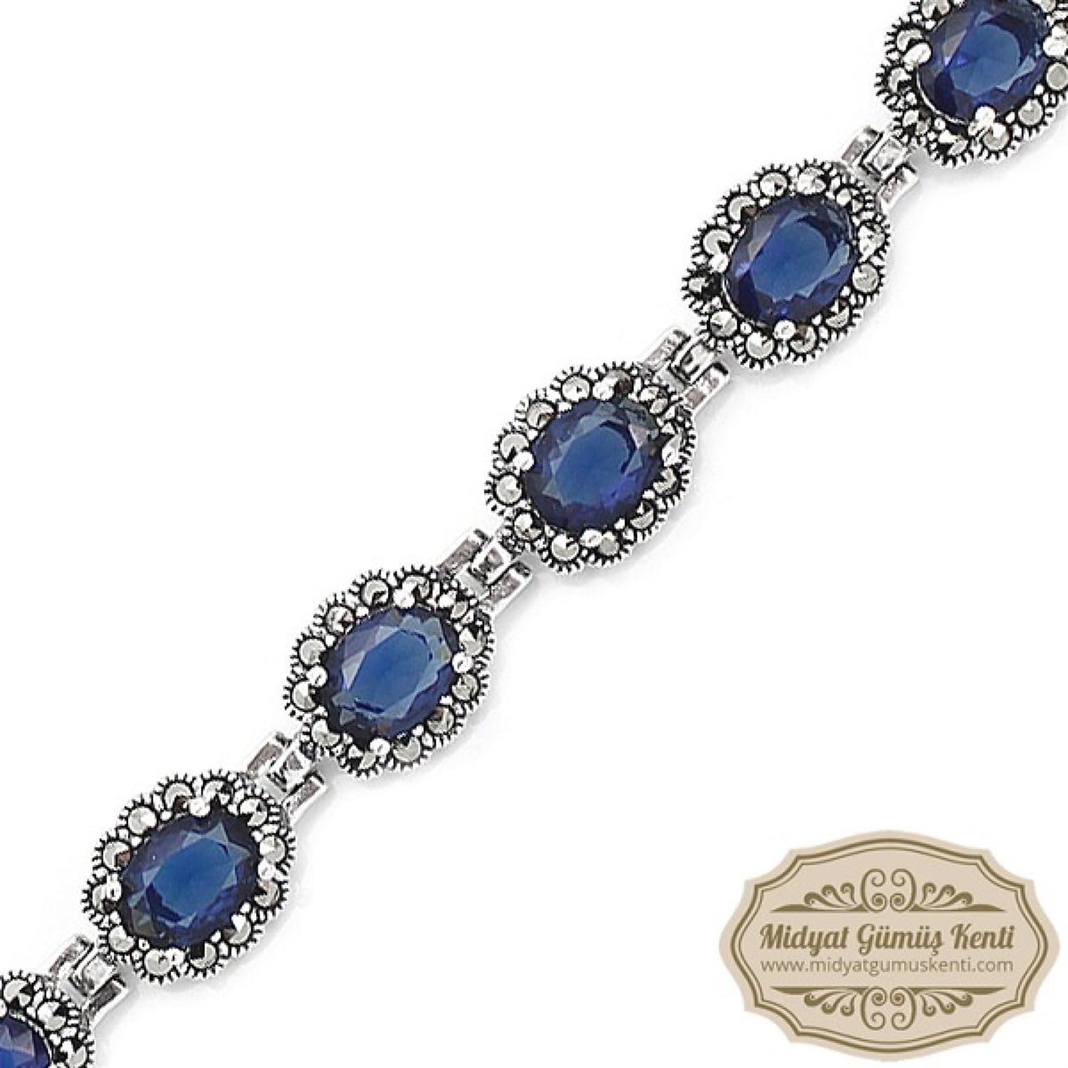 Elips Model Safir Taşlı 925 Ayar Bayan Gümüş Bileklik