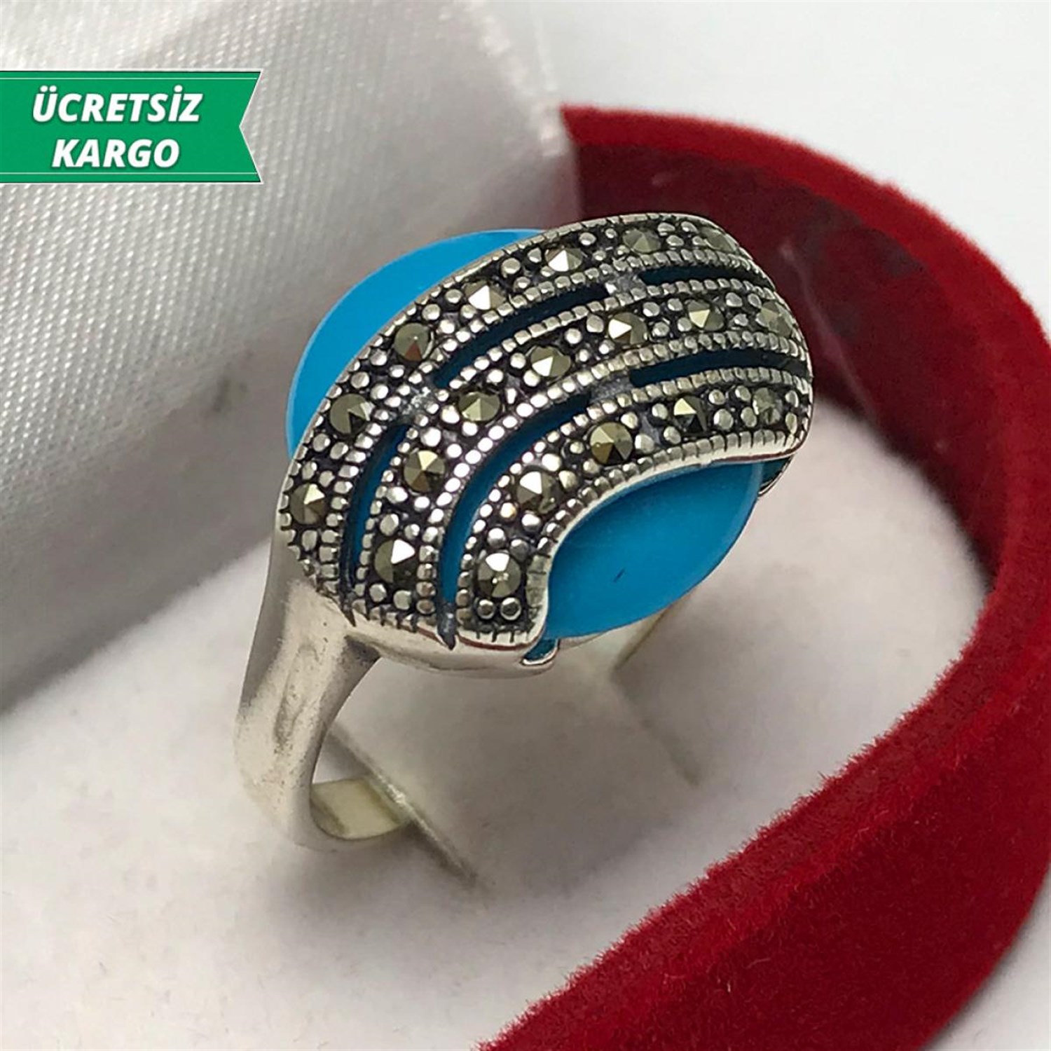 Firuz Taşlı Markazit Bayan Gümüş Yüzük