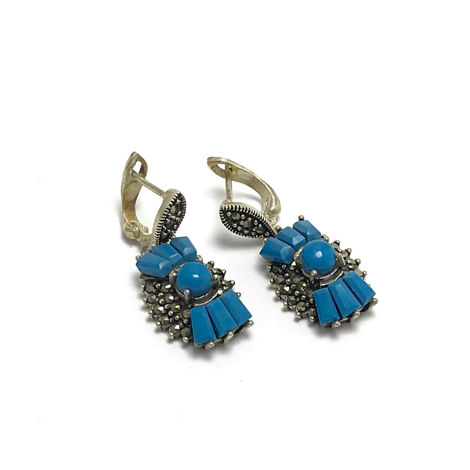 Firuze Taşlı Kurdele Model 925 Ayar Markazit Gümüş Küpe