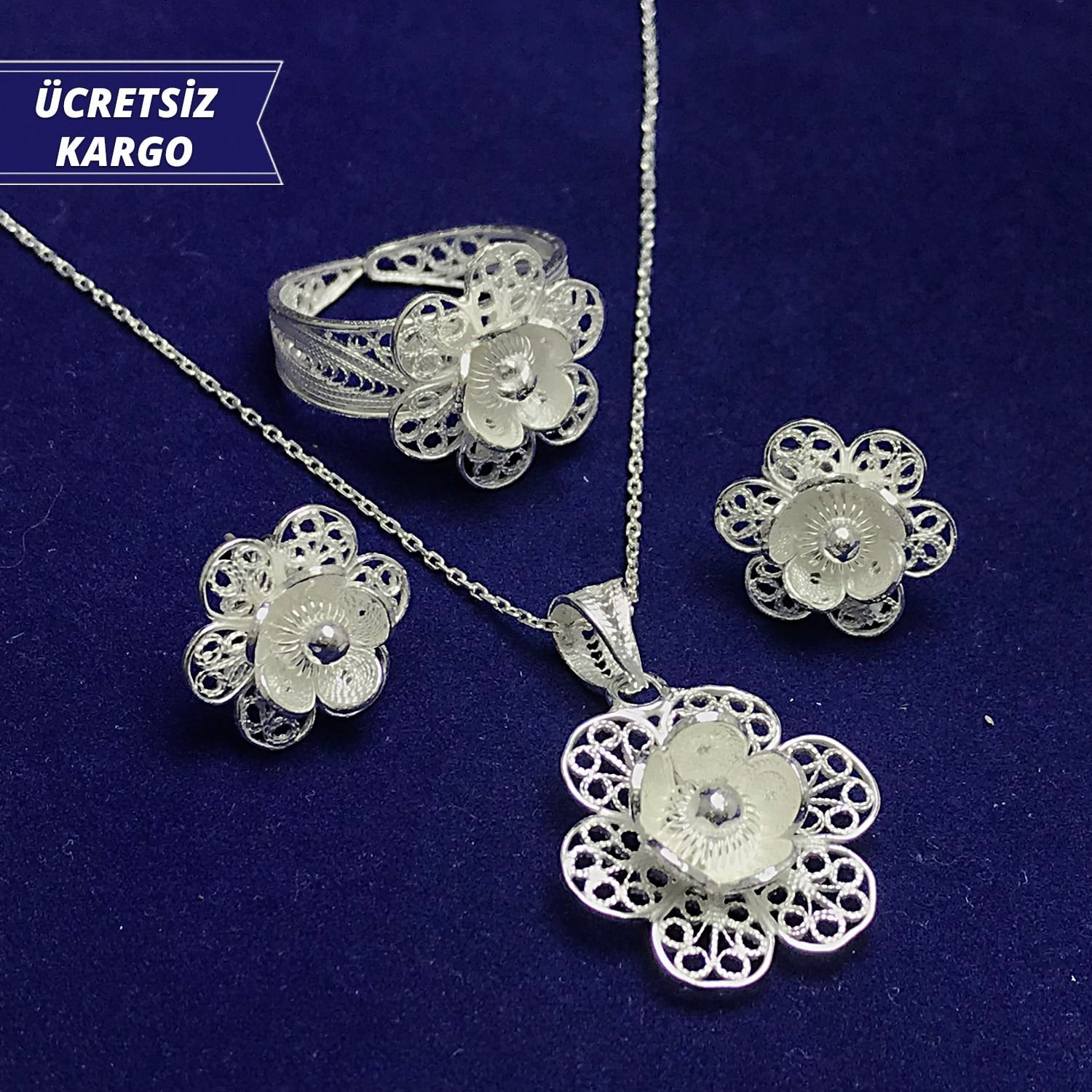 Fulya Model 925 Ayar Telkari Bayan Gümüş Üçlü Set