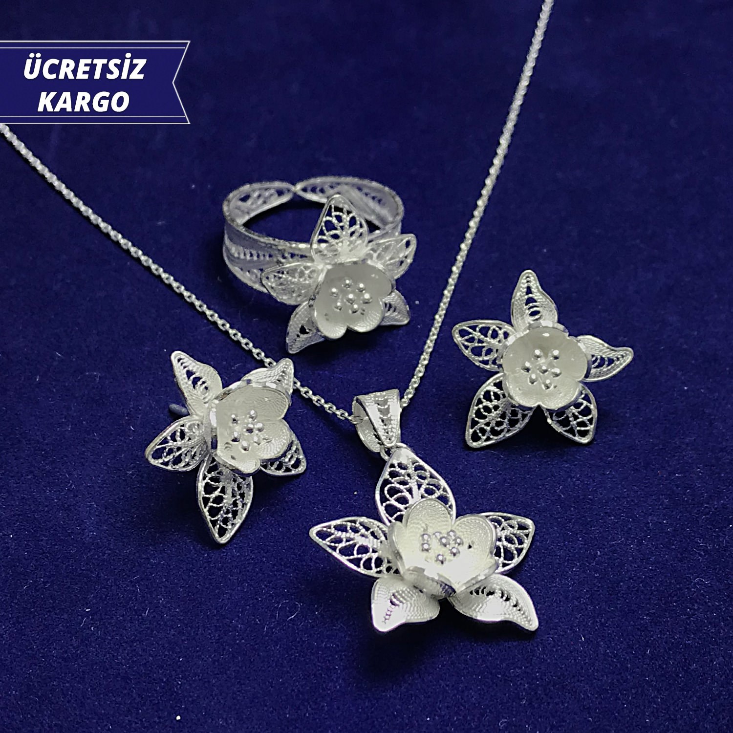 Gelincik Model 925 Ayar Telkari Bayan Gümüş Üçlü Set