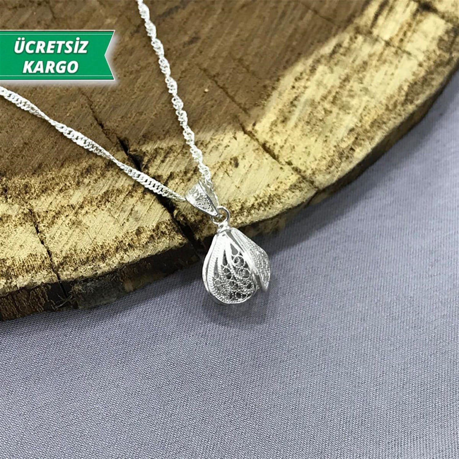Gelincik Model Midyat Yöresel Telkari Gümüş Kolye Ucu