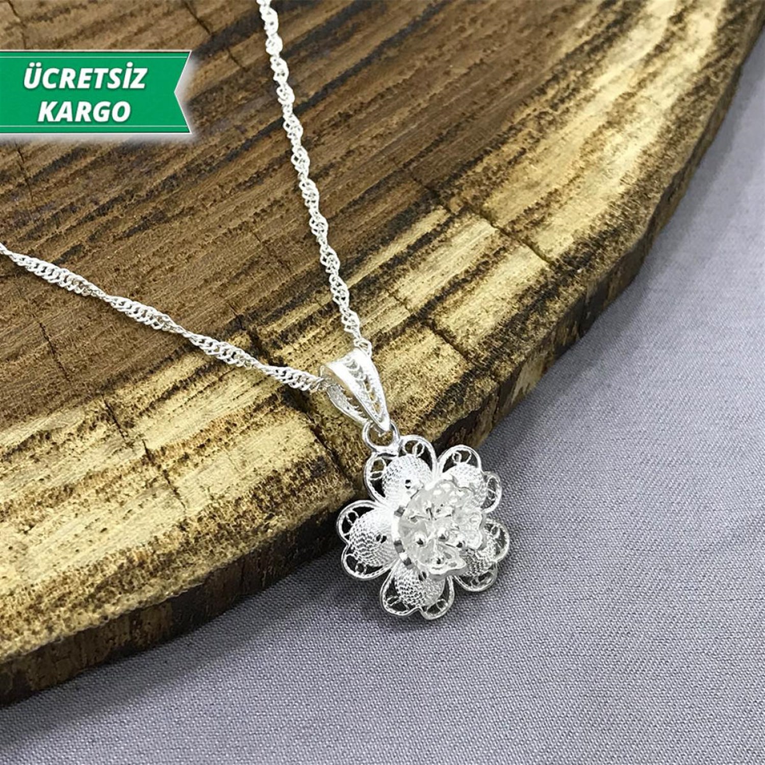 Gül Model Midyat Yöresel Telkari Gümüş Kolye Ucu