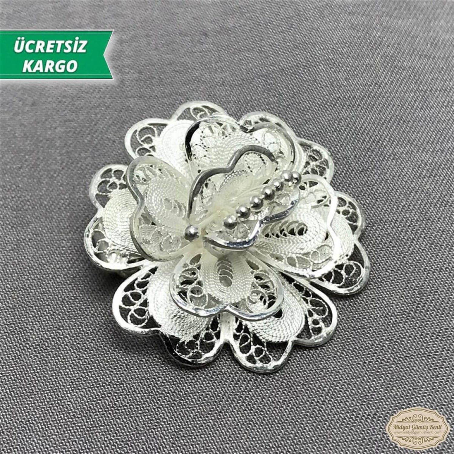 Gül Model Telkari Bayan Gümüş Broş
