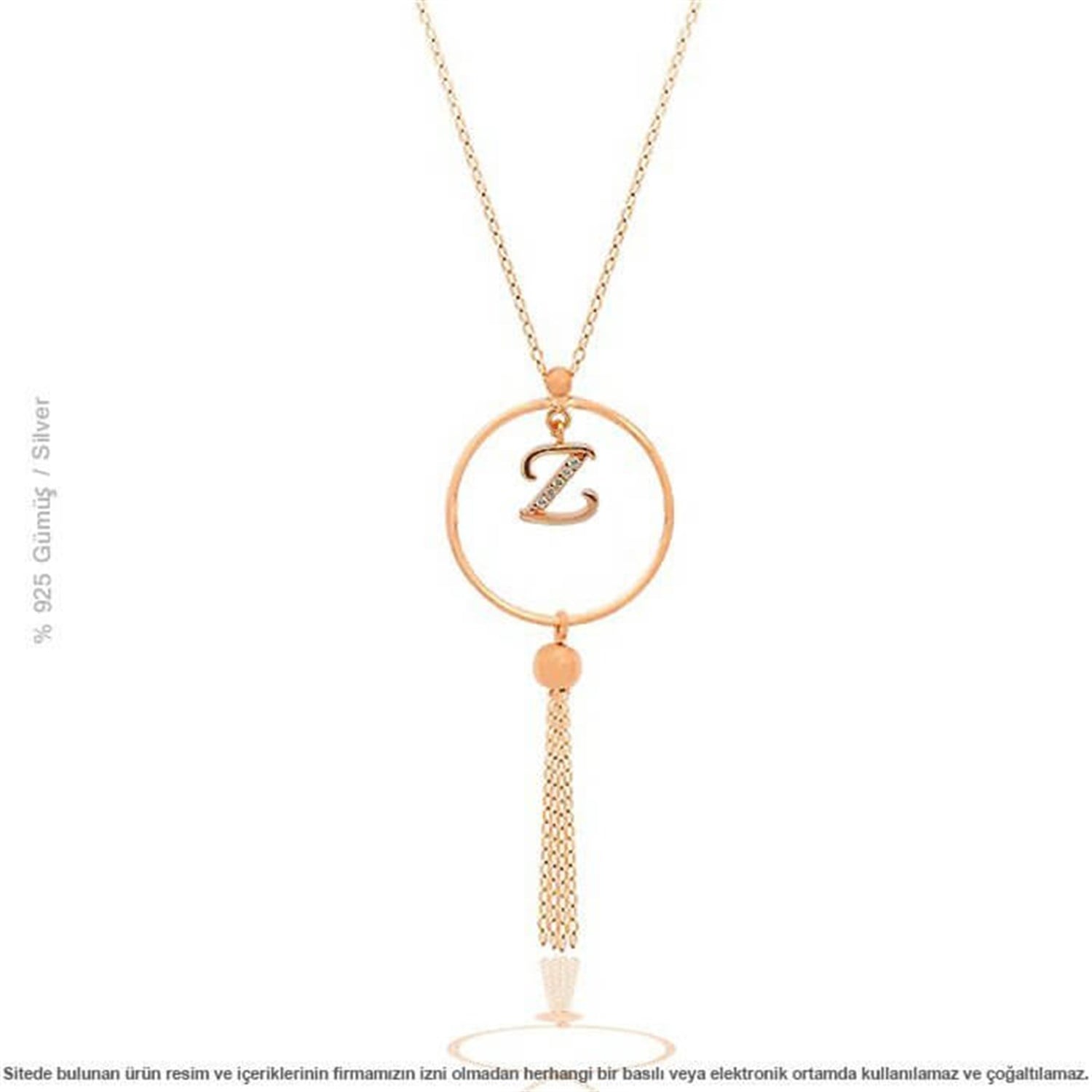 Gümüş Harfli Püsküllü Bayan Kolye