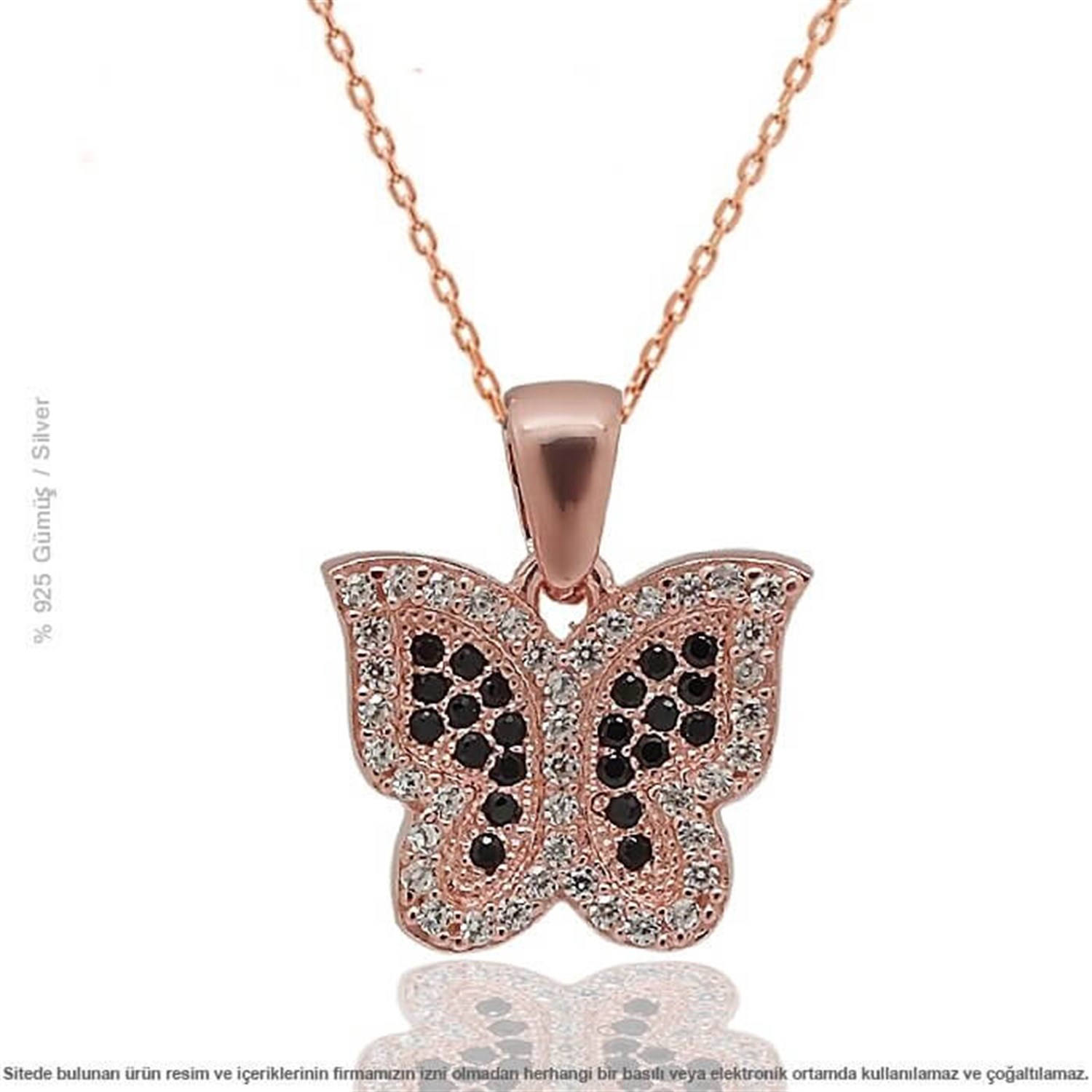 Gümüş Kelebek Rose Kolye
