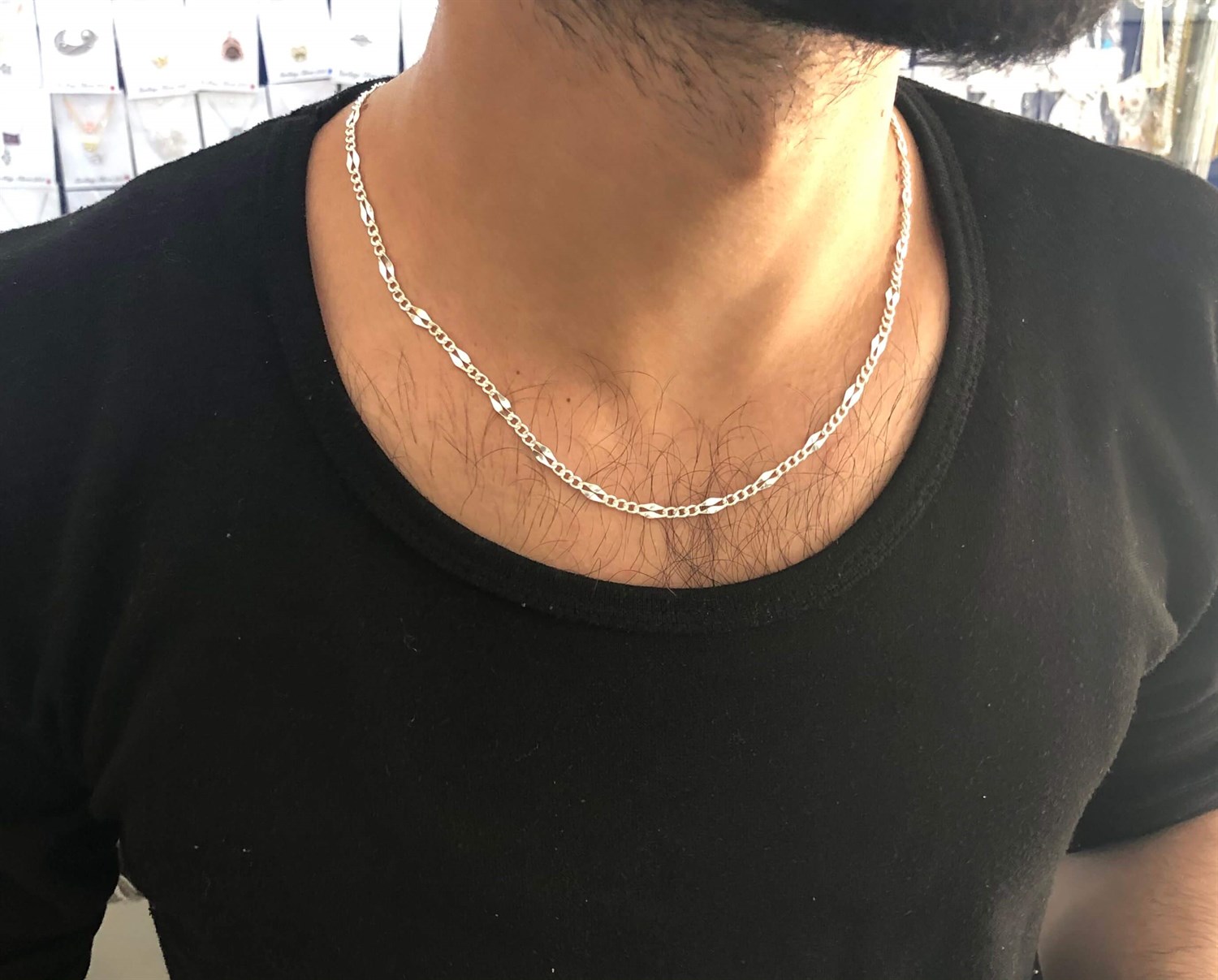 Halka-Düz  Model Zincir Erkek Gümüş Kolye
