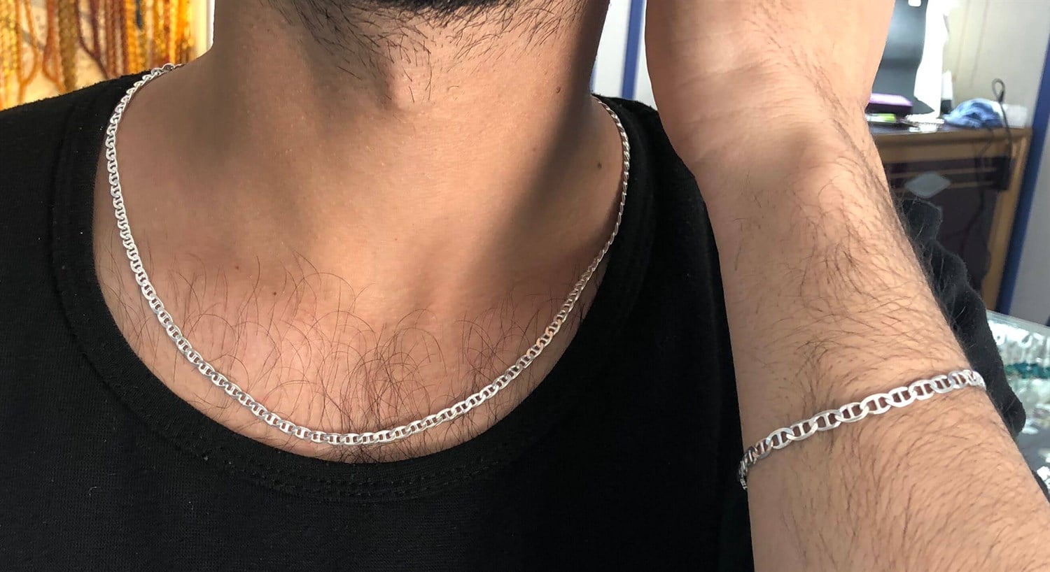 Halka Model Zincir Erkek Gümüş Kolye