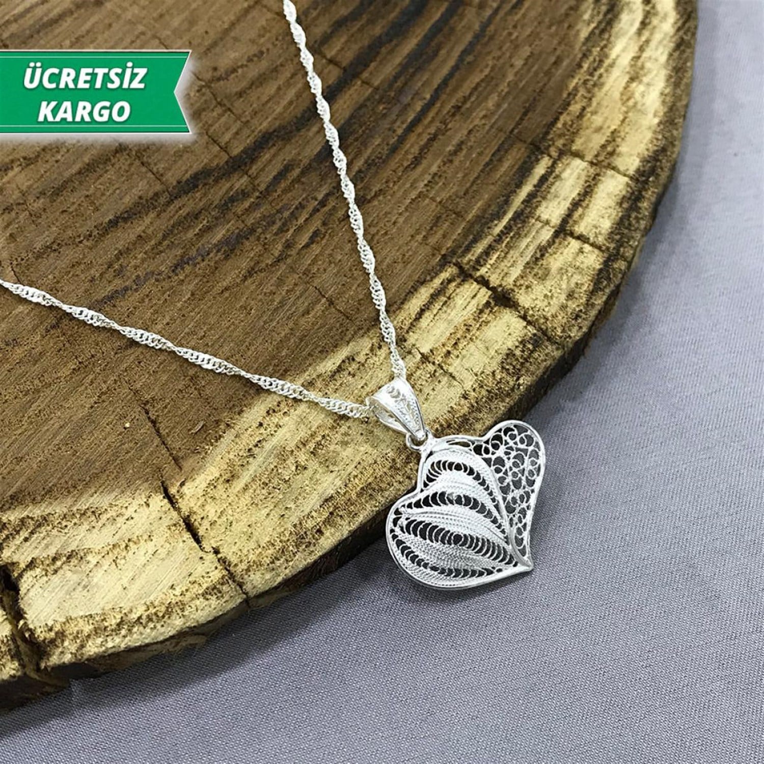 iki Yapraklı Model Midyat Yöresel Telkari Gümüş Kolye Ucu
