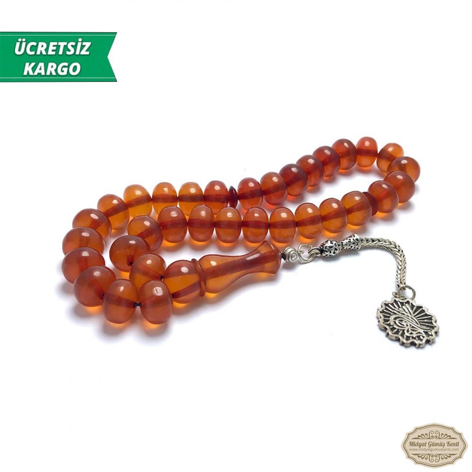 Kahverengi Renkte Tekerlek Kesim Sıkma Kehribar Tesbih 