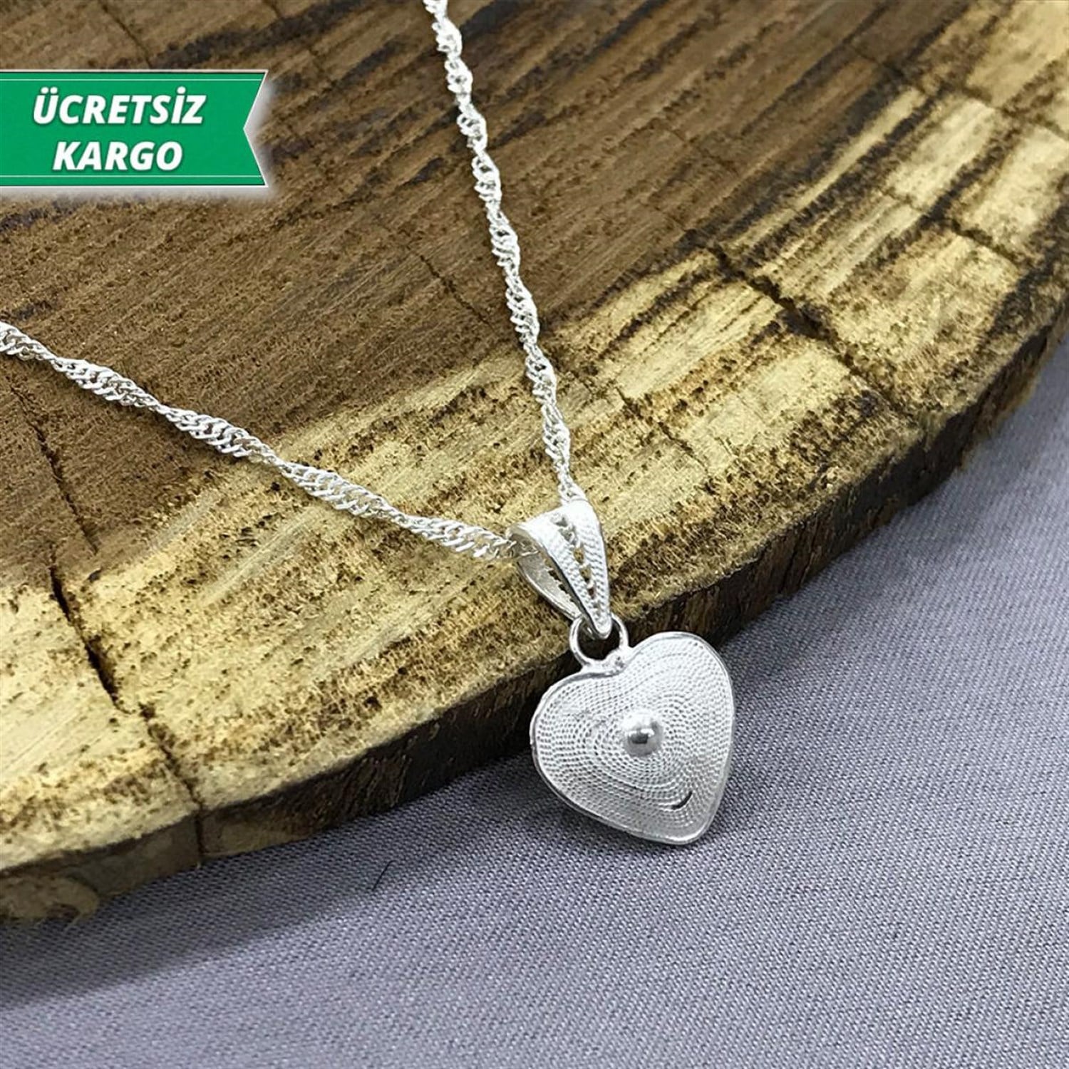 Kalp Model Midyat Yöresel Telkari Gümüş Kolye Ucu